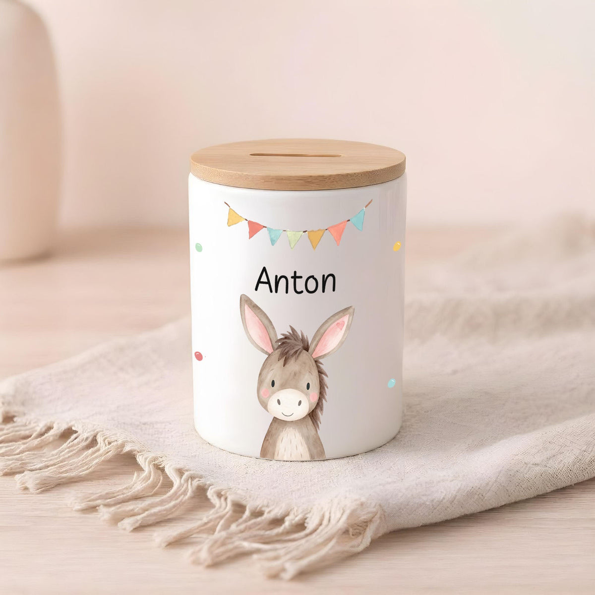 3 in 1 Spardose Keramik personalisiert - Tier Girlande Aquarell - wunderwunsch