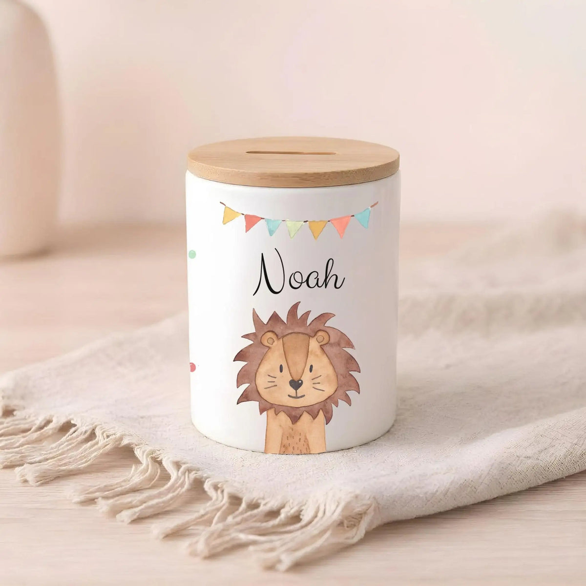 3 in 1 Spardose Keramik personalisiert - Tier Girlande Aquarell - wunderwunsch