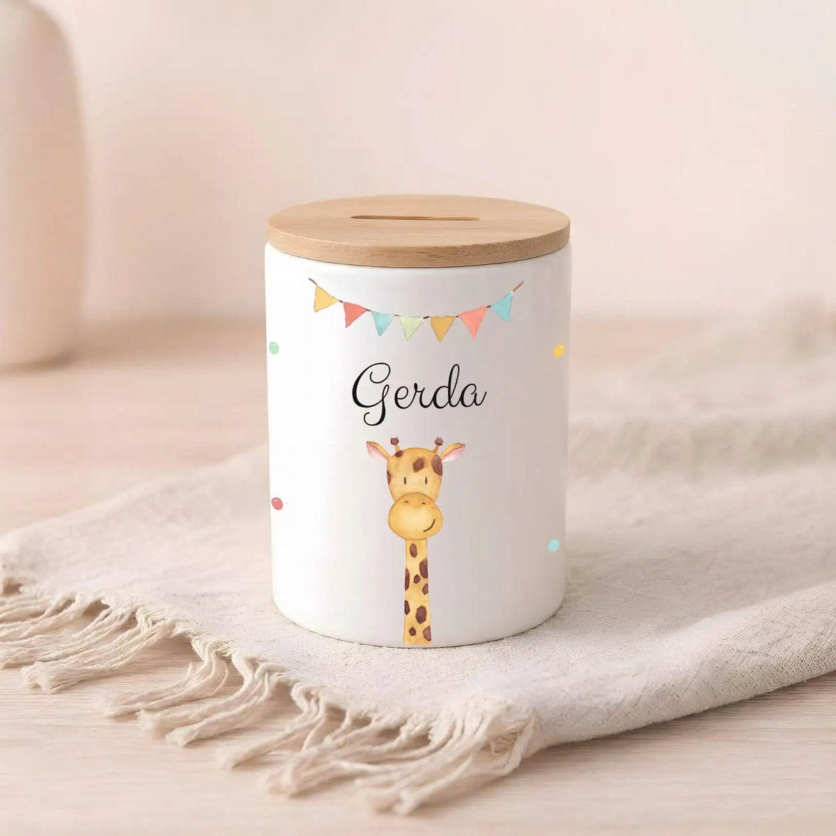 3 in 1 Spardose Keramik personalisiert - Tier Girlande Aquarell - wunderwunsch
