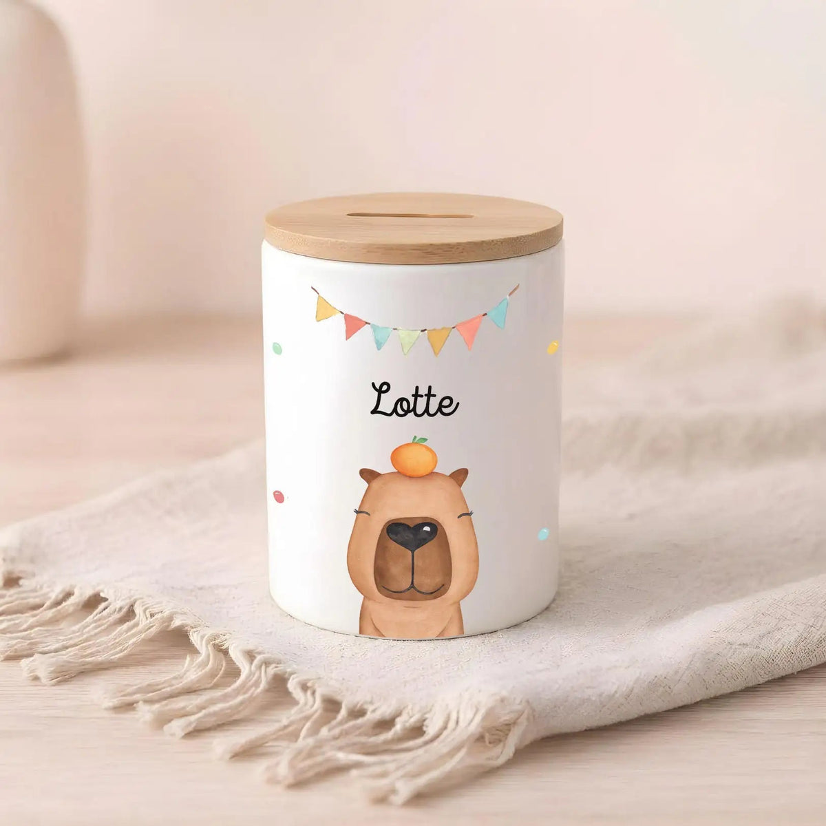 3 in 1 Spardose Keramik personalisiert - Tier Girlande Aquarell - wunderwunsch