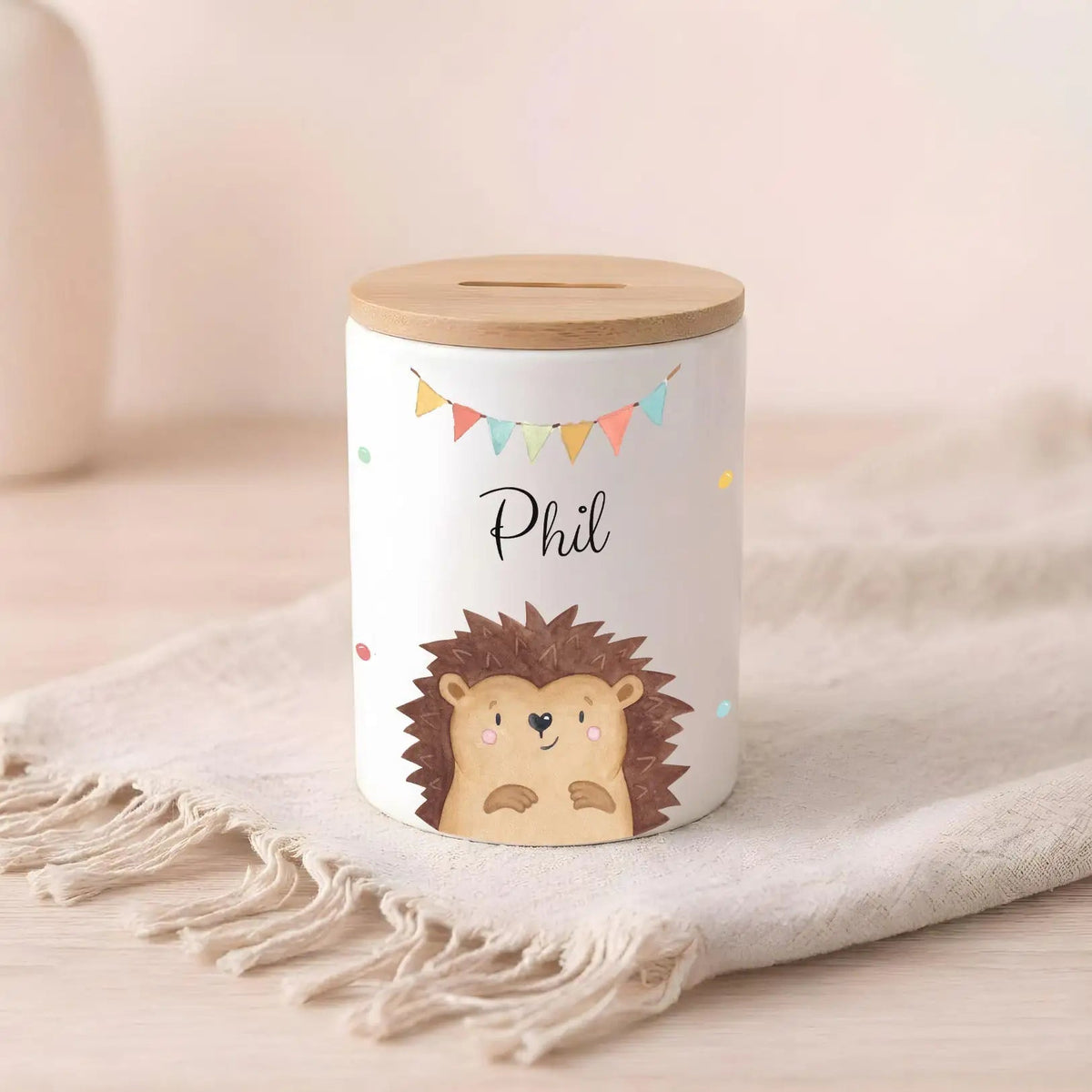 3 in 1 Spardose Keramik personalisiert - Tier Girlande Aquarell - wunderwunsch
