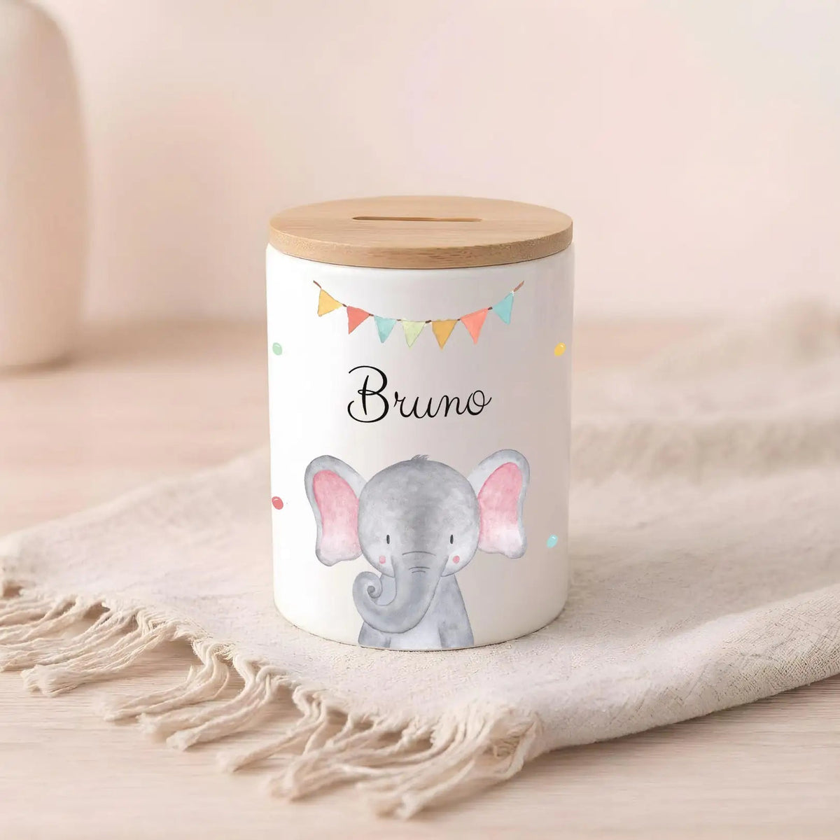 3 in 1 Spardose Keramik personalisiert - Tier Girlande Aquarell - wunderwunsch