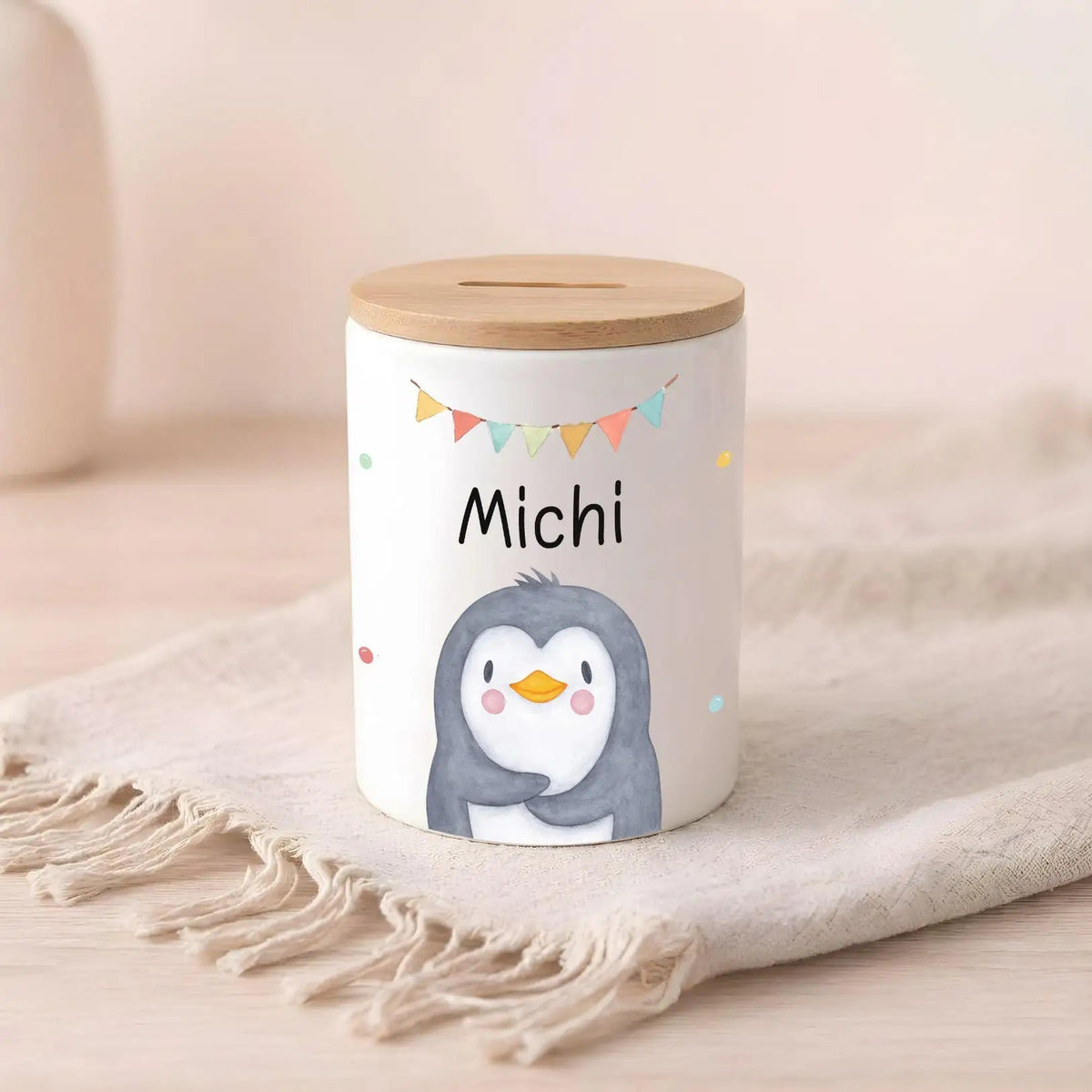3 in 1 Spardose Keramik personalisiert - Tier Girlande Aquarell - wunderwunsch