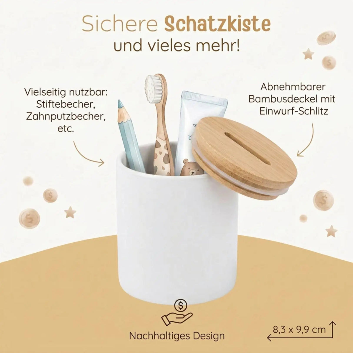 3 in 1 Spardose Keramik personalisiert - Tier Girlande Aquarell - wunderwunsch
