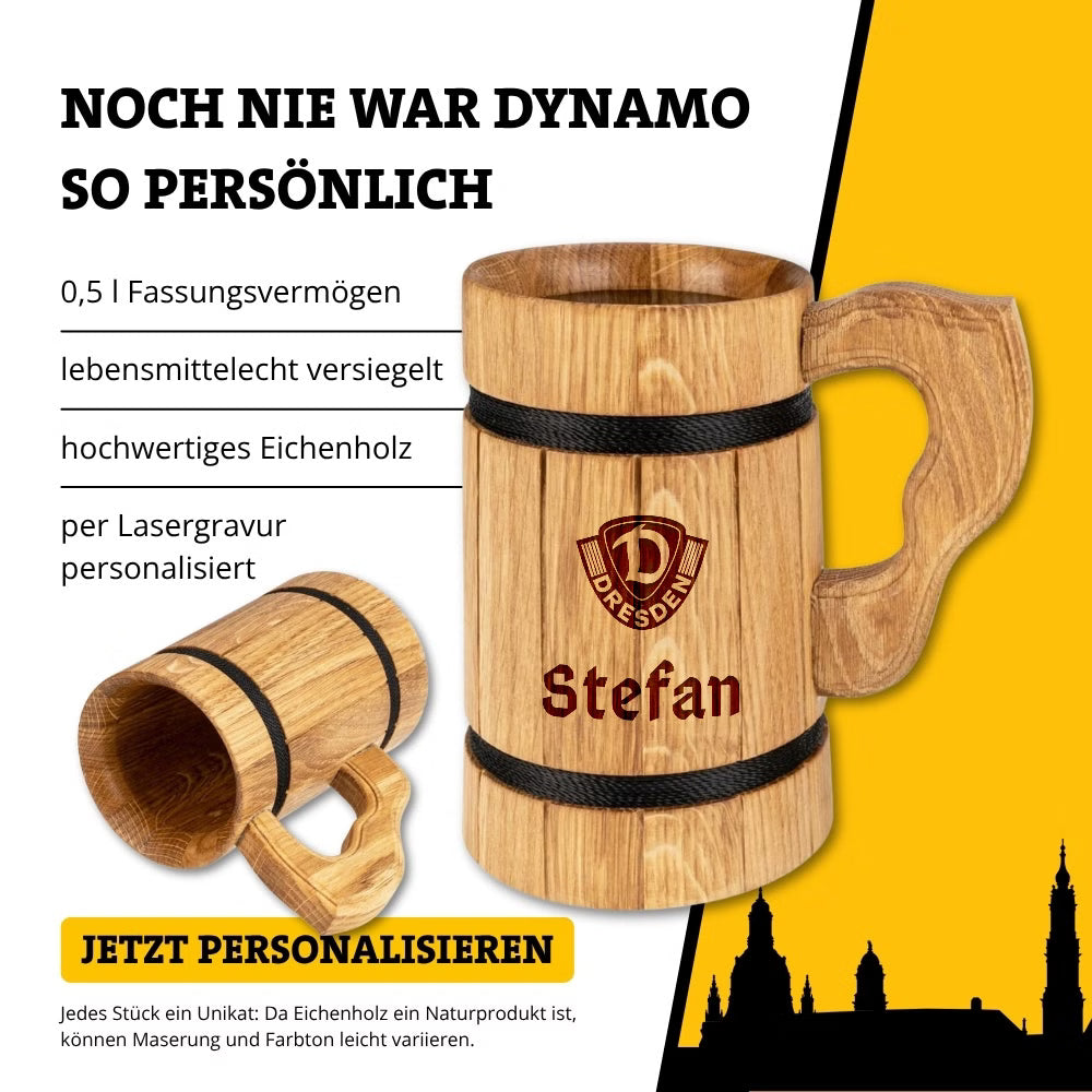 DYNAMO DRESDEN Bierkrug Holz Wappen personalisiert - wunderwunsch