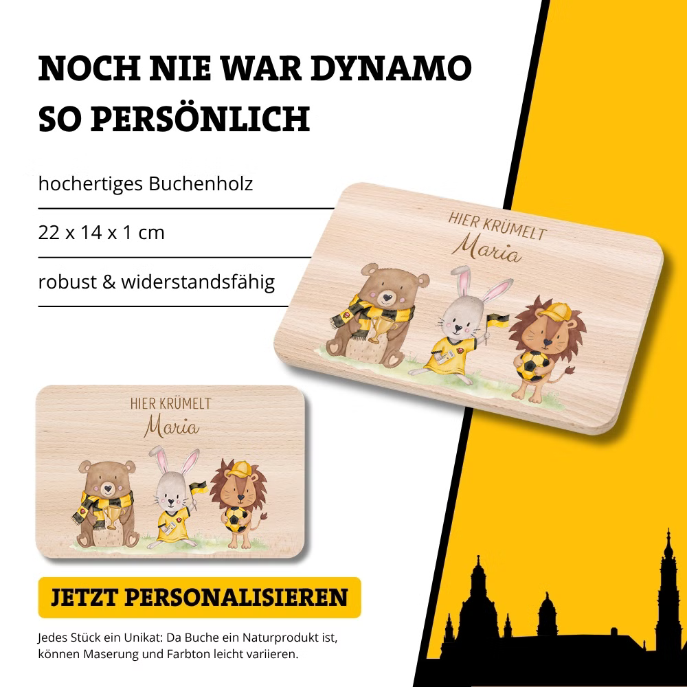 DYNAMO DRESDEN Frühstücksbrett Holz Dynamo Tiere personalisiert - wunderwunsch