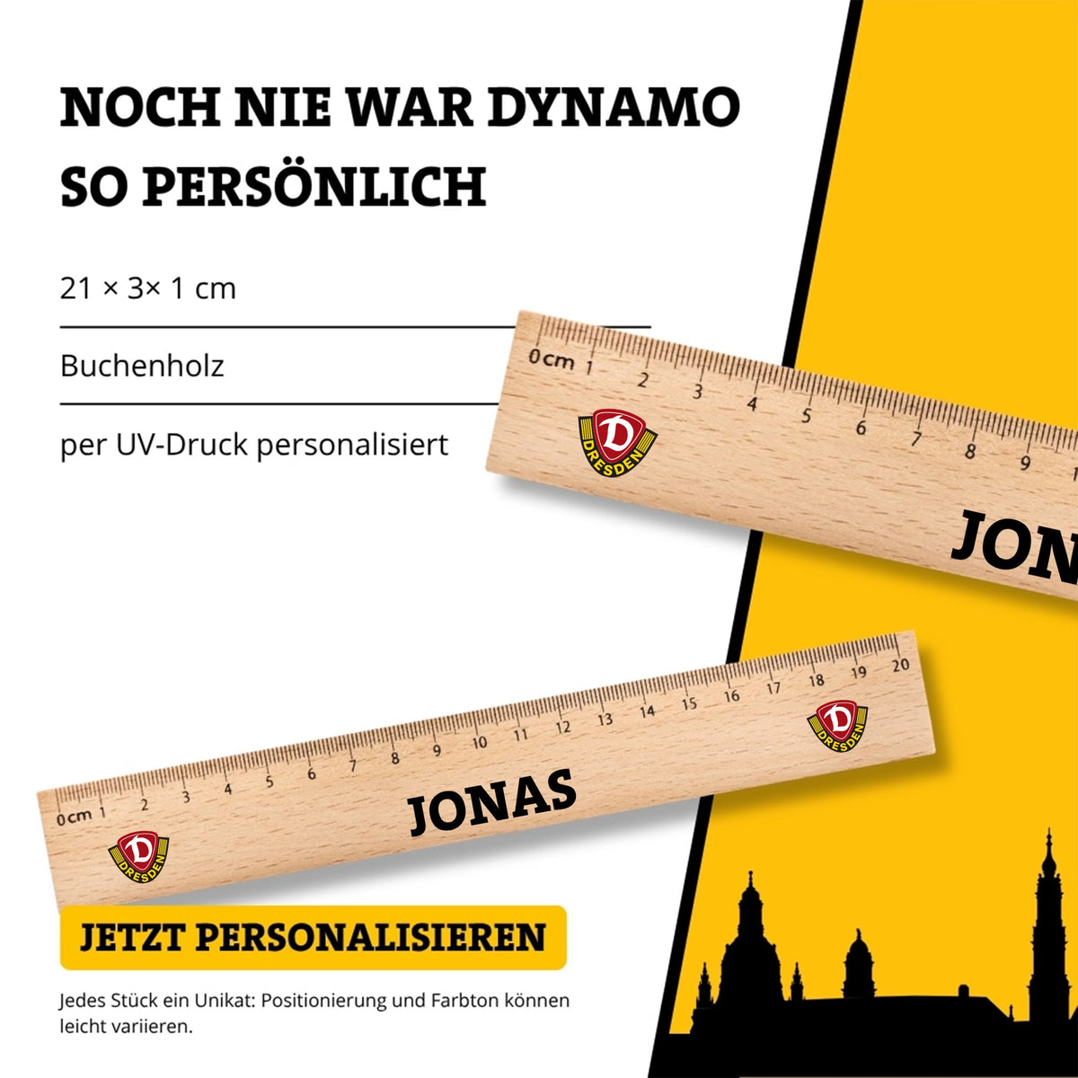 DYNAMO DRESDEN Lineal 20cm Holz Wappen personalisiert - wunderwunsch