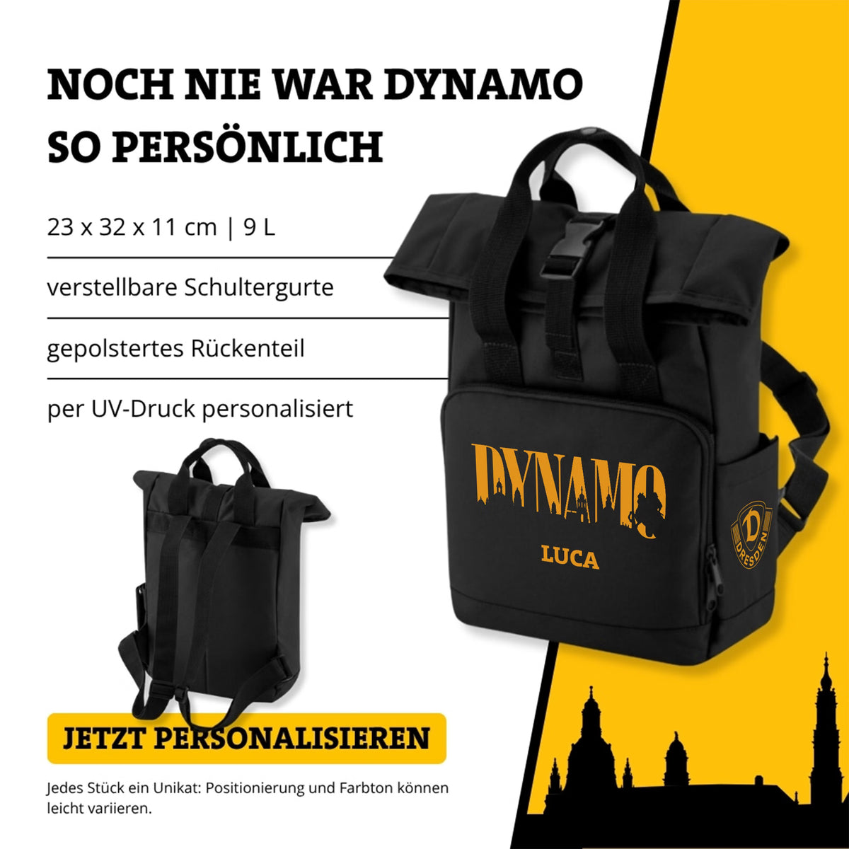 DYNAMO DRESDEN Schwarzer Rucksack Skyline personalisiert - wunderwunsch