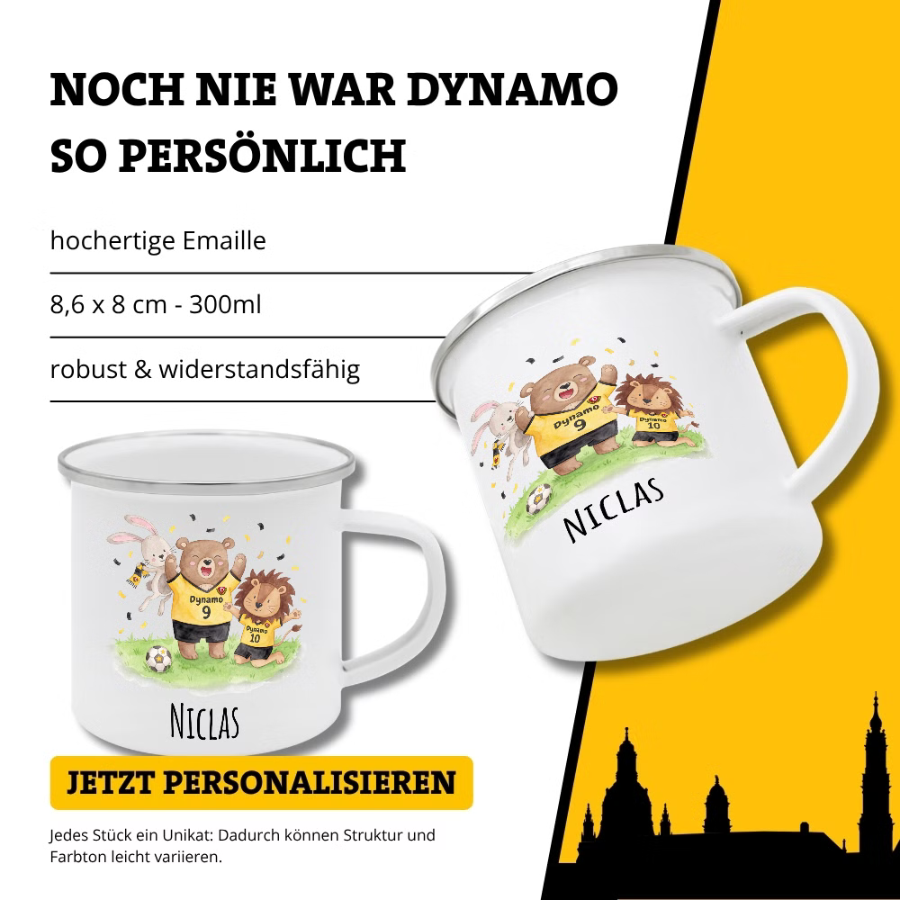 DYNAMO DRESDEN Emaille Tasse Tiere personalisiert - wunderwunsch