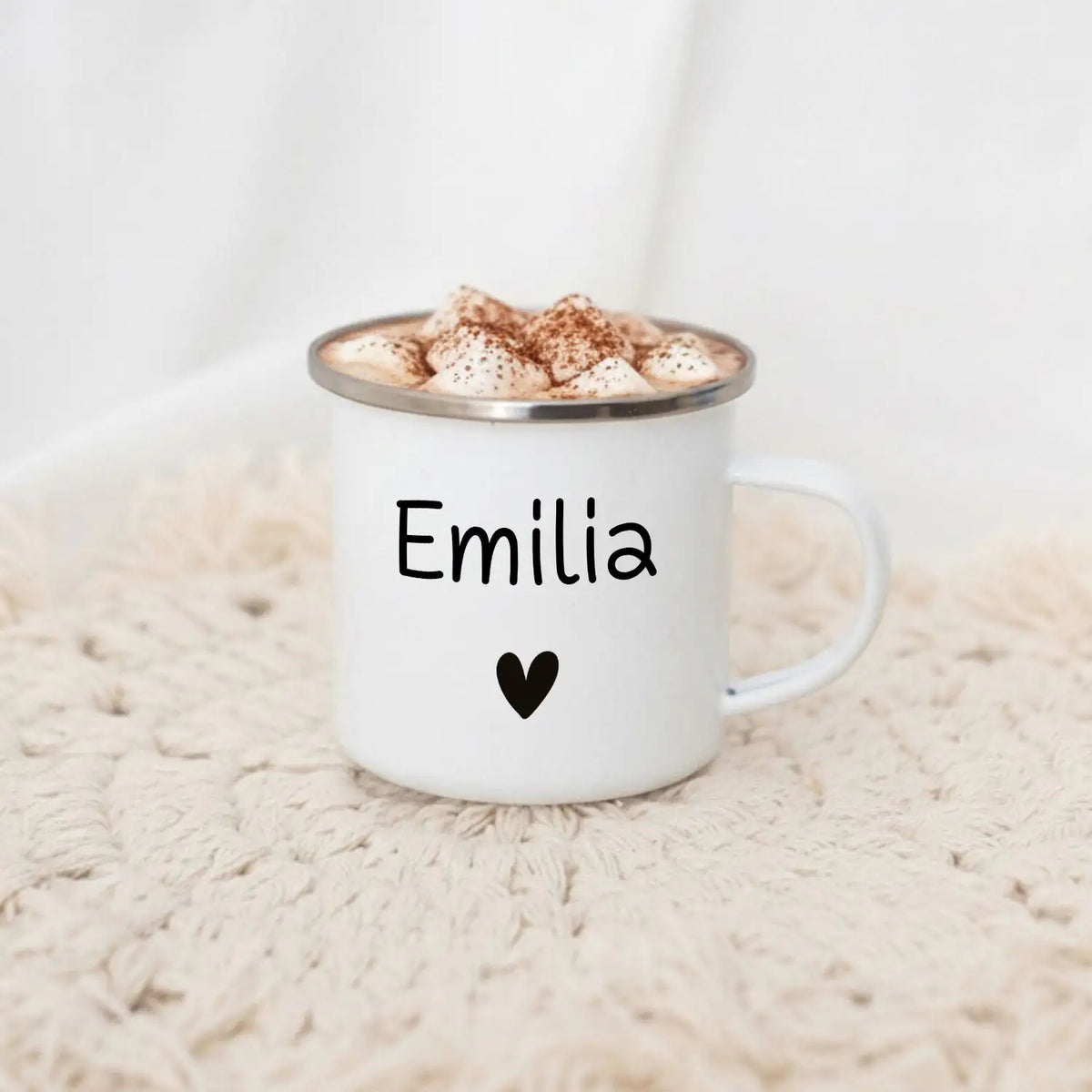 Emaille Kindertasse personalisiert - Name Herz Tasse - wunderwunsch