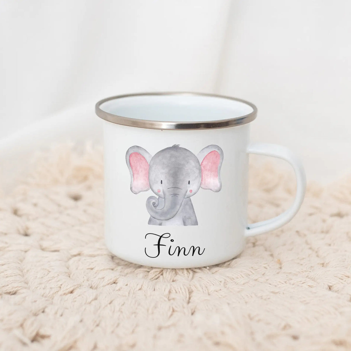 Emaille Kindertasse personalisiert - Tier Aquarell Tasse - wunderwunsch