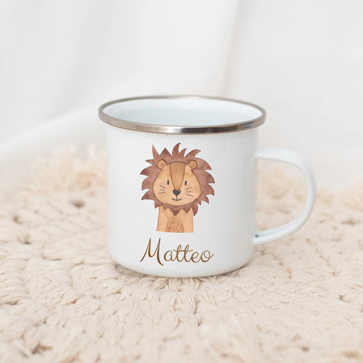 Emaille Kindertasse personalisiert - Tier Aquarell Tasse - wunderwunsch