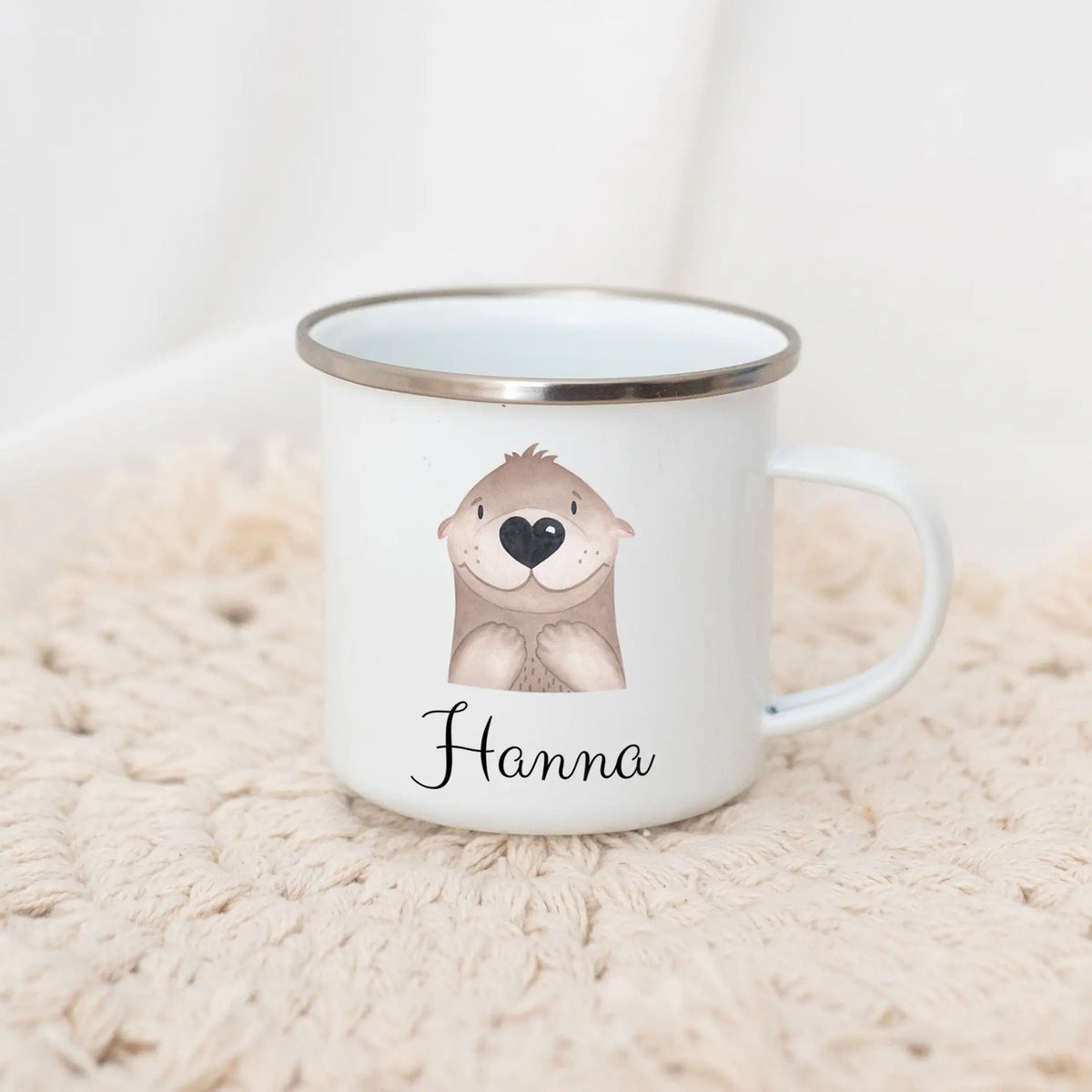 Emaille Kindertasse personalisiert - Tier Aquarell Tasse - wunderwunsch