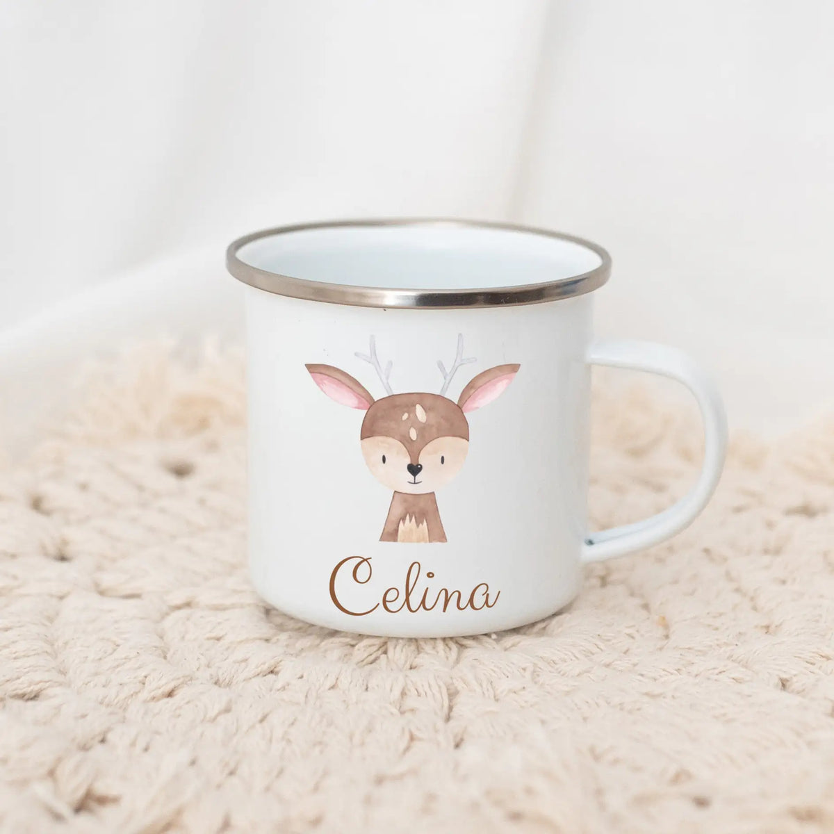 Emaille Kindertasse personalisiert - Tier Aquarell Tasse - wunderwunsch