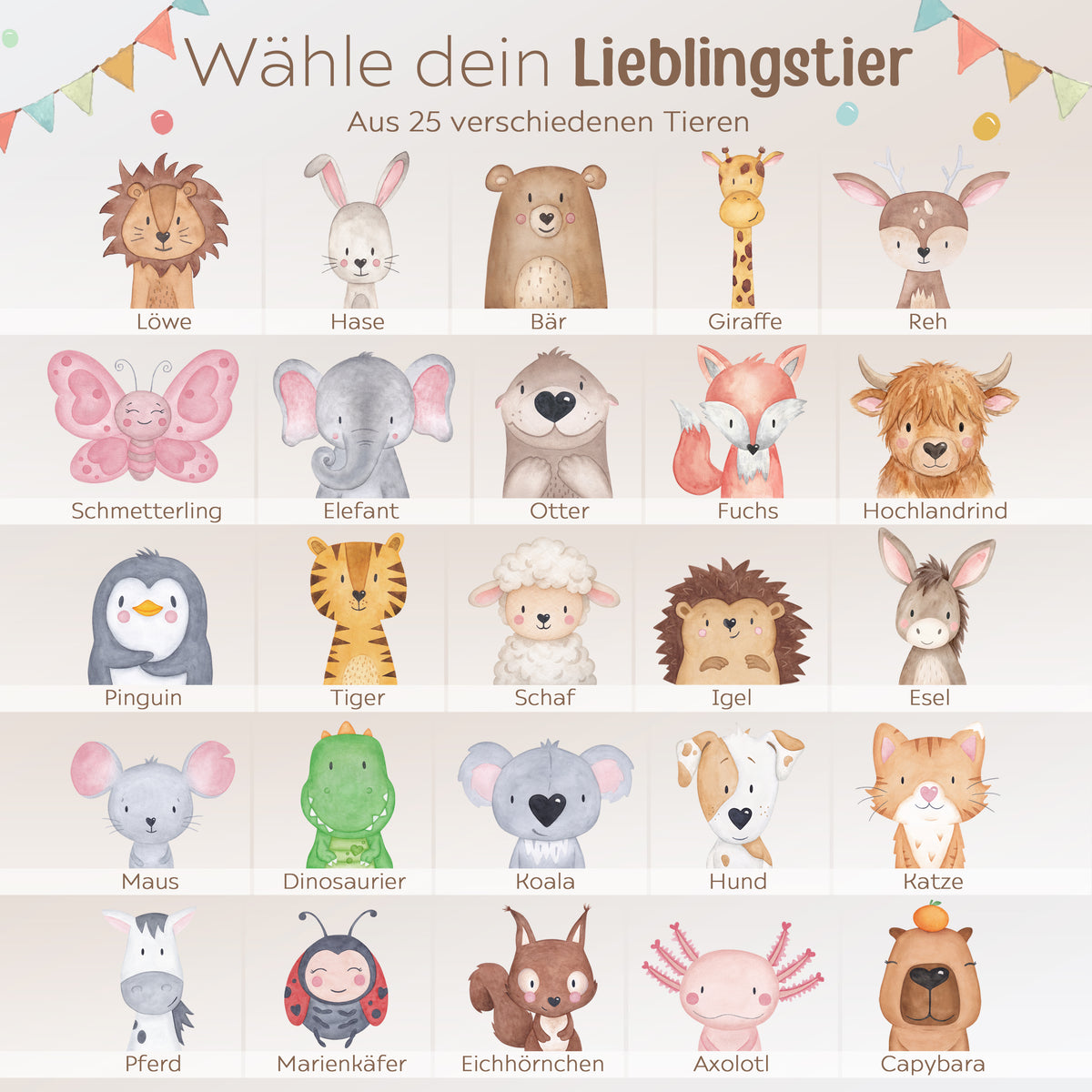 Spielzeugkiste mit Rollen "Tier Girlande" personalisiert