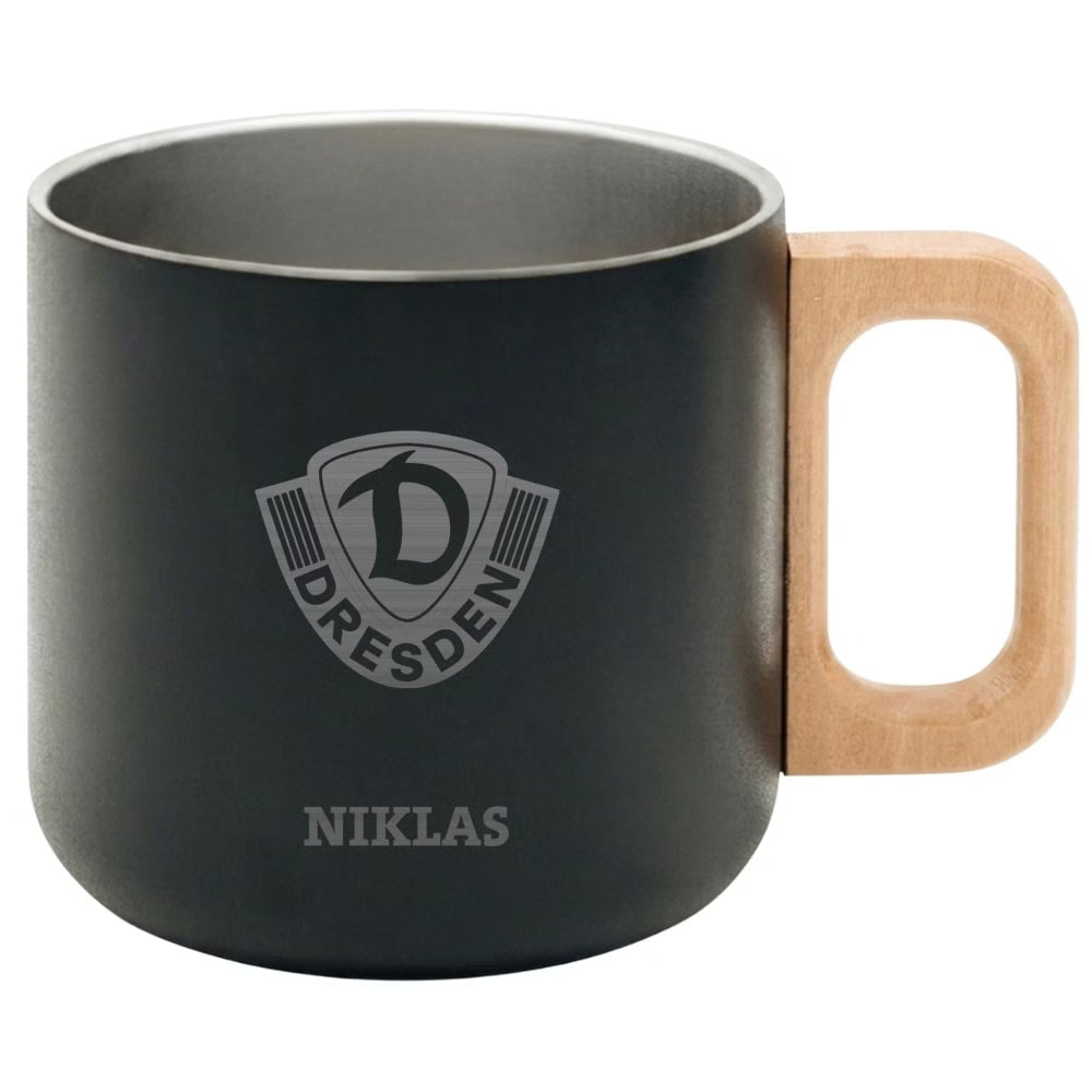DYNAMO DRESDEN Kaffeetasse Edelstahl schwarz Wappen personalisiert - wunderwunsch
