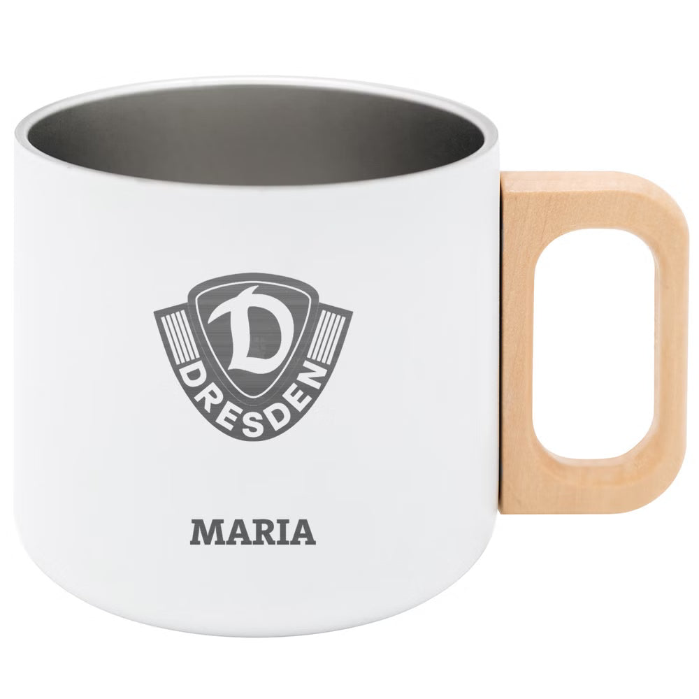 DYNAMO DRESDEN Kaffeetasse Edelstahl weiß Wappen personalisiert - wunderwunsch