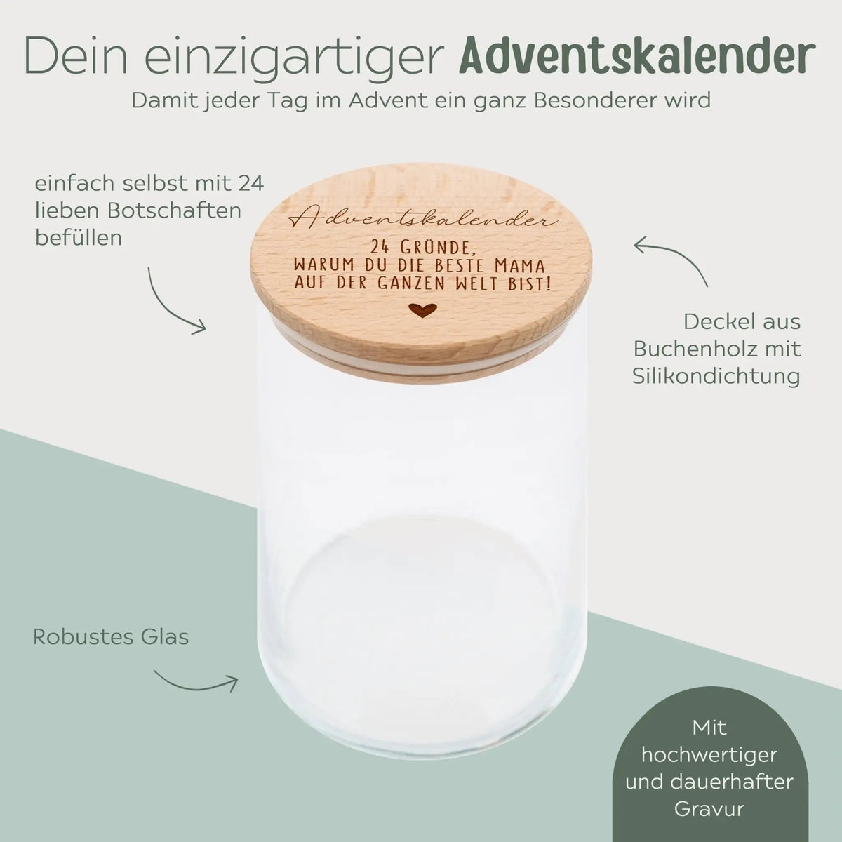 Adventskalender Aufbewahrungsglas "24 Gründe beste Mama/bester Papa" - wunderwunsch