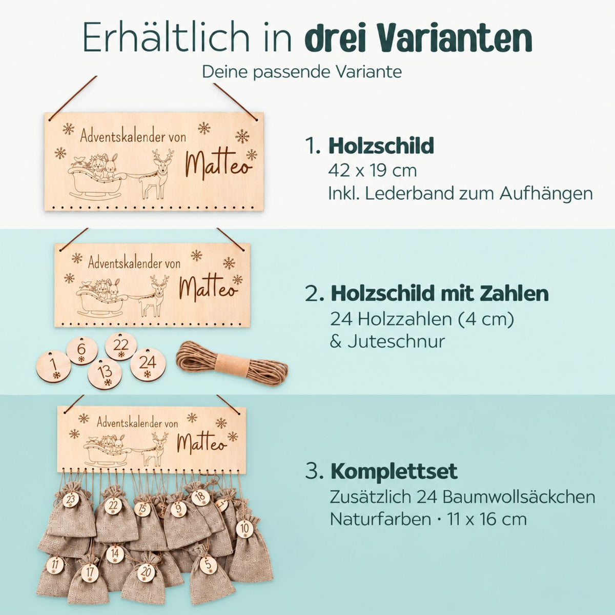 Adventskalender personalisiert - Weihnachtsschlitten Gravur - wunderwunsch