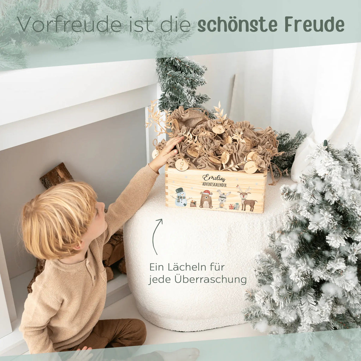 Adventskiste personalisiert - Schneemann Tiere Aquarell - wunderwunsch