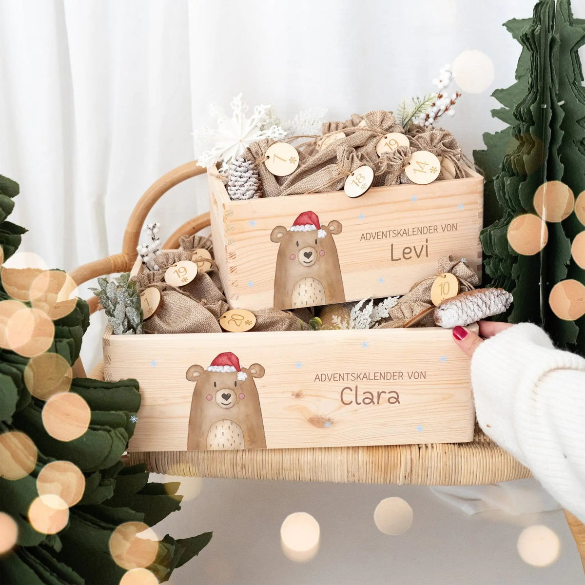 Adventskiste personalisiert - Weihnachtsbär Aquarell - wunderwunsch
