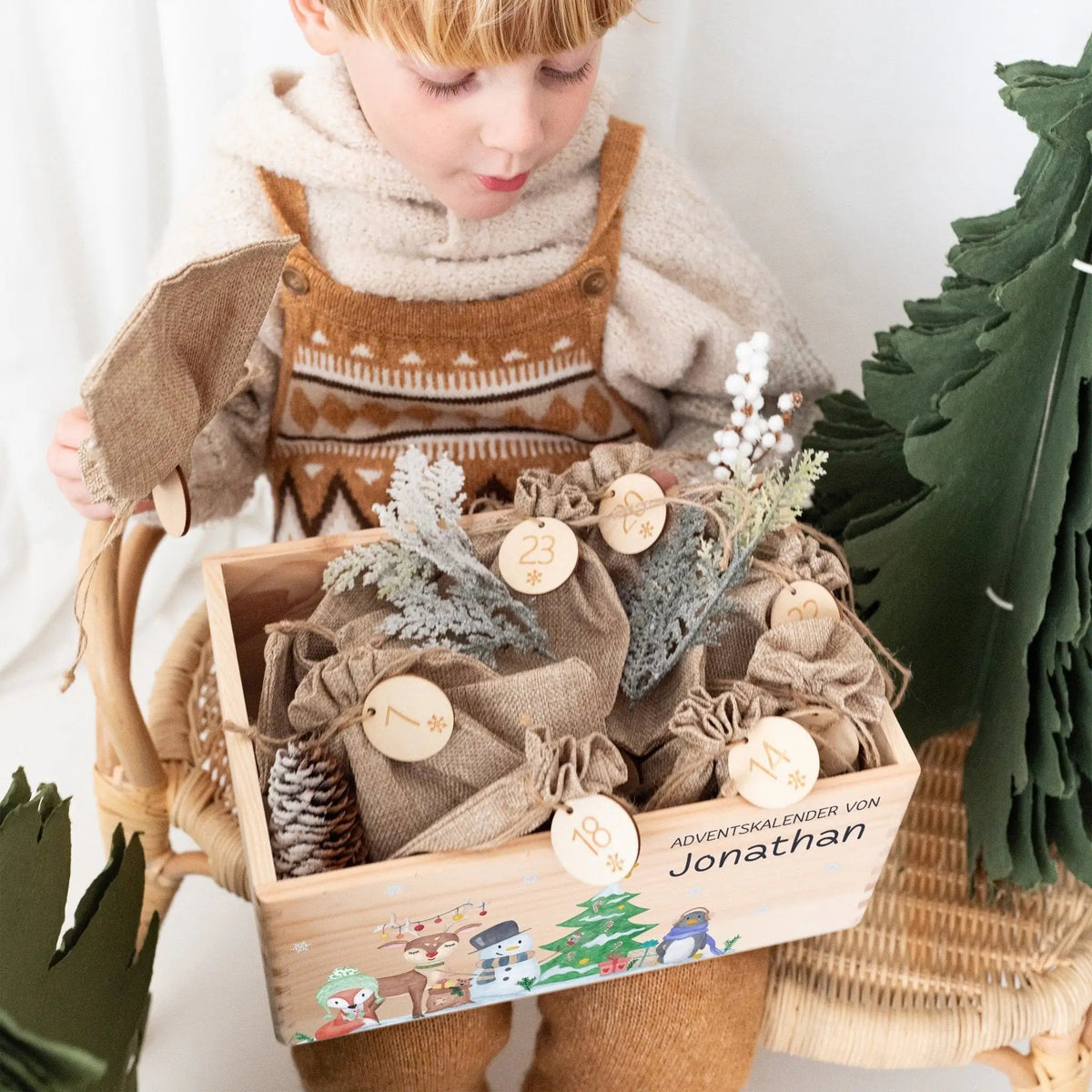 Adventskiste personalisiert - Winterwald Tiere Aquarell - wunderwunsch