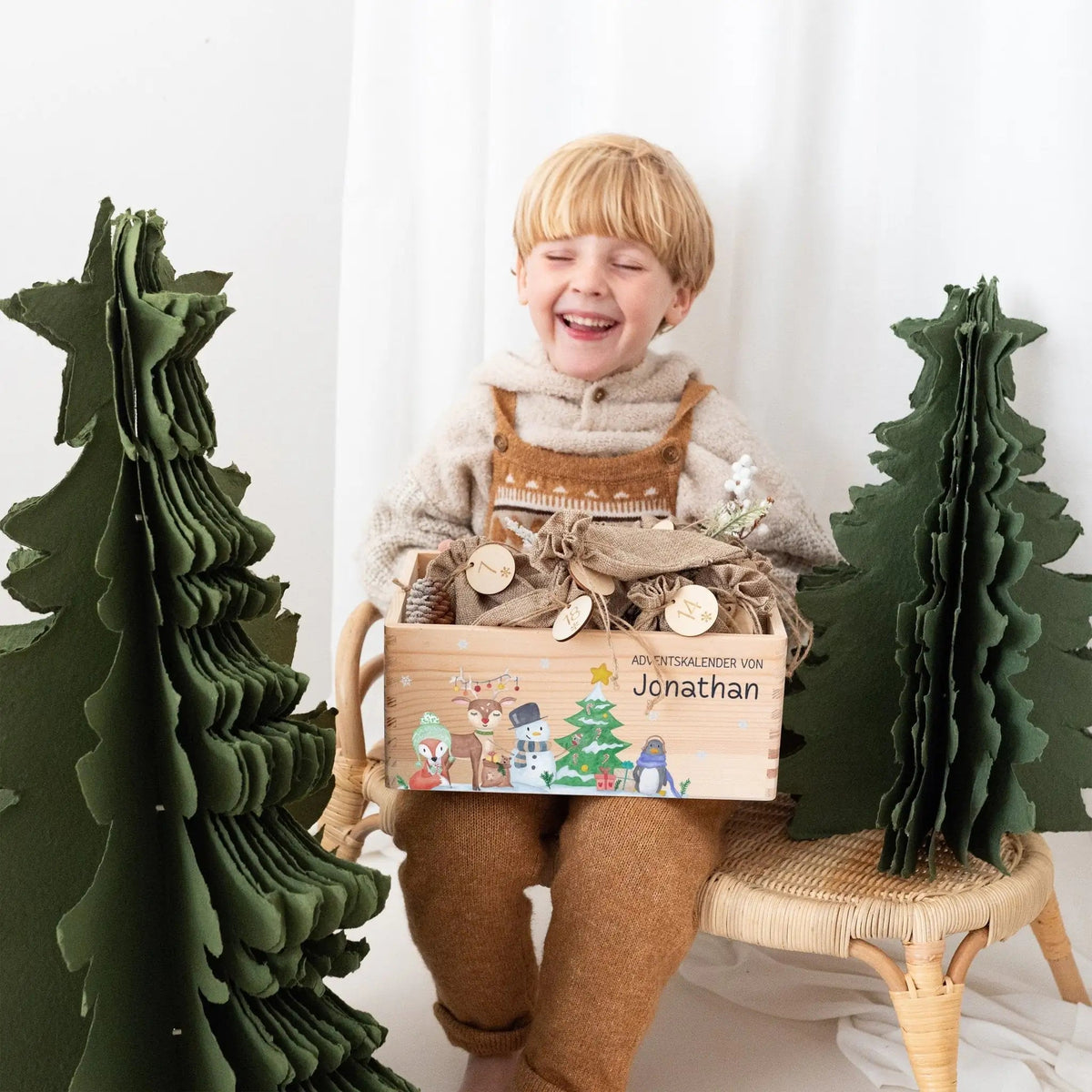 Adventskiste personalisiert - Winterwald Tiere Aquarell - wunderwunsch
