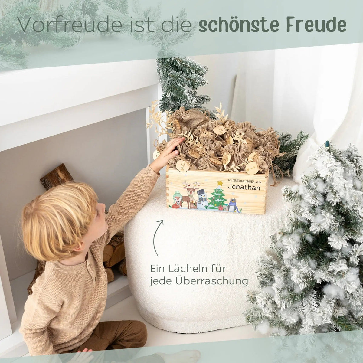 Adventskiste personalisiert - Winterwald Tiere Aquarell - wunderwunsch