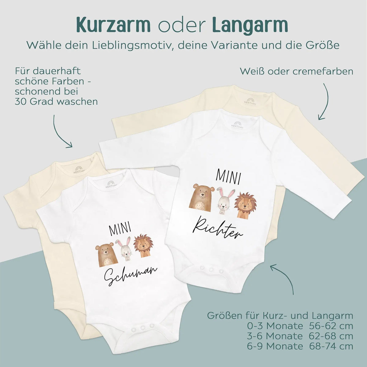 Baby Body "Mini Nachname" Tiere personalisiert - wunderwunsch