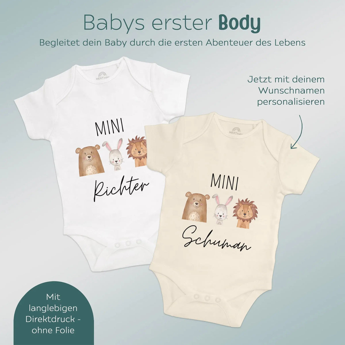 Baby Body "Mini Nachname" Tiere personalisiert - wunderwunsch