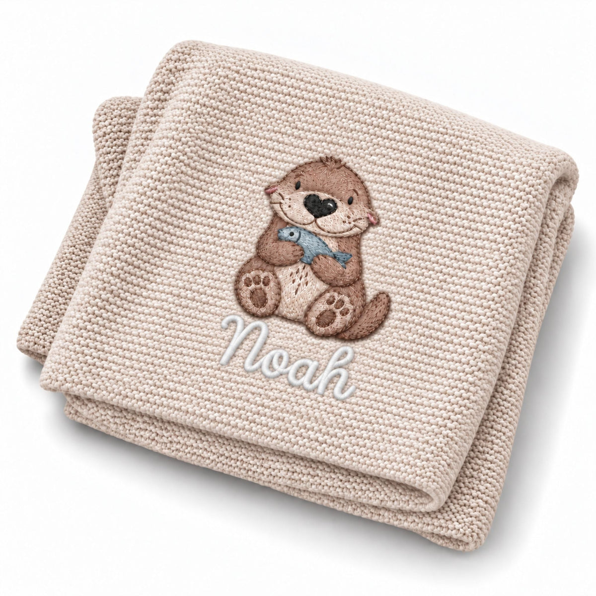 Babydecke personalisiert aus 100 % Bio-Baumwolle - Otter mit Fisch - wunderwunsch