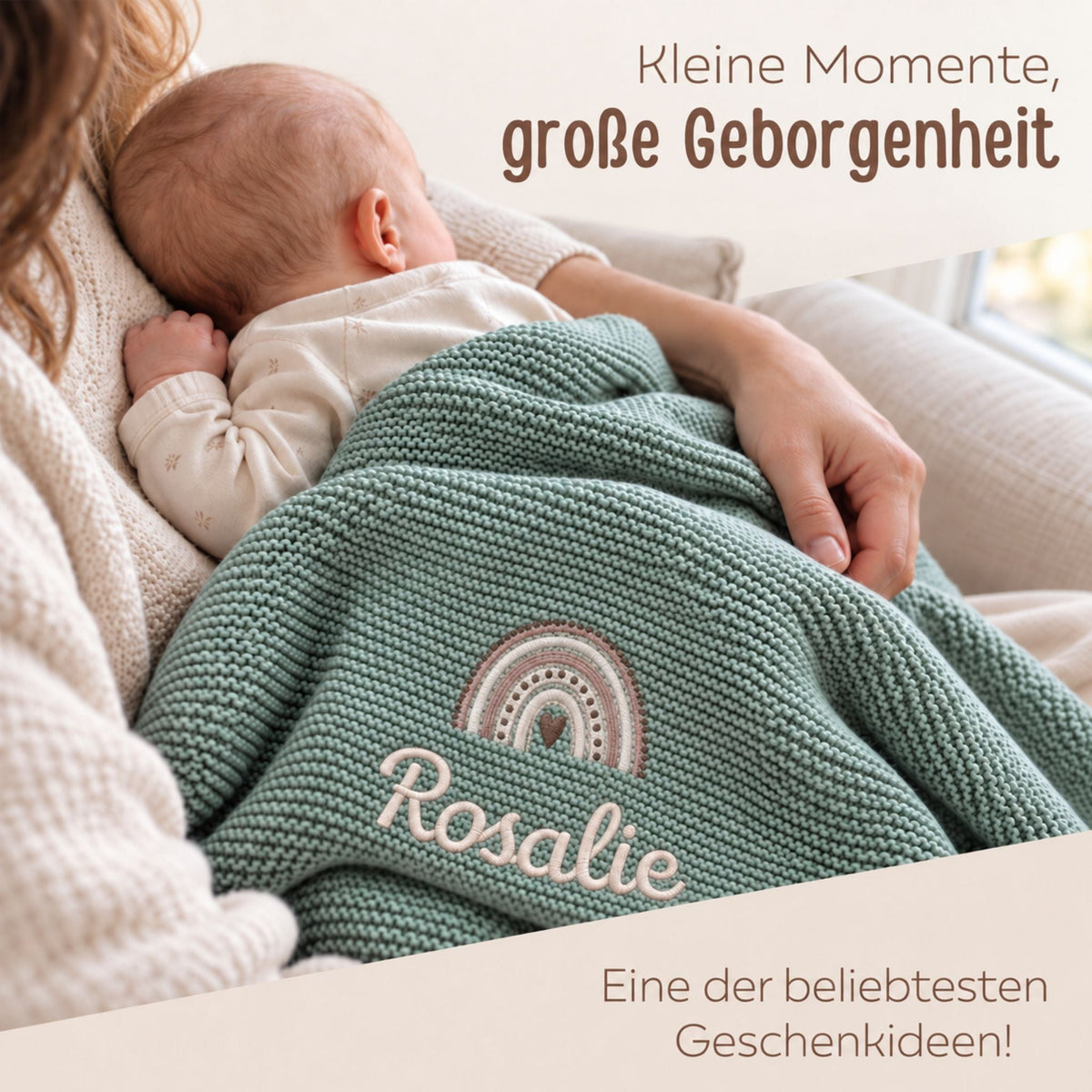 Babydecke personalisiert aus 100 % Bio-Baumwolle - Regenbogen - wunderwunsch