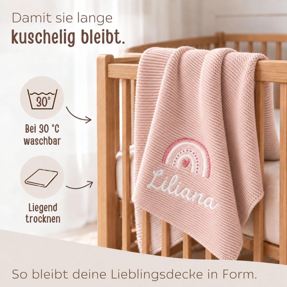Babydecke personalisiert aus 100 % Bio-Baumwolle - Regenbogen - wunderwunsch