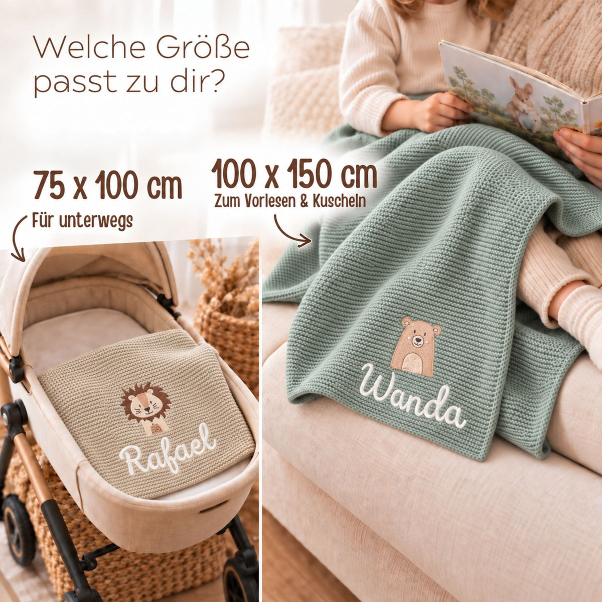 Babydecke personalisiert aus 100 % Bio-Baumwolle - Tiermotiv - wunderwunsch