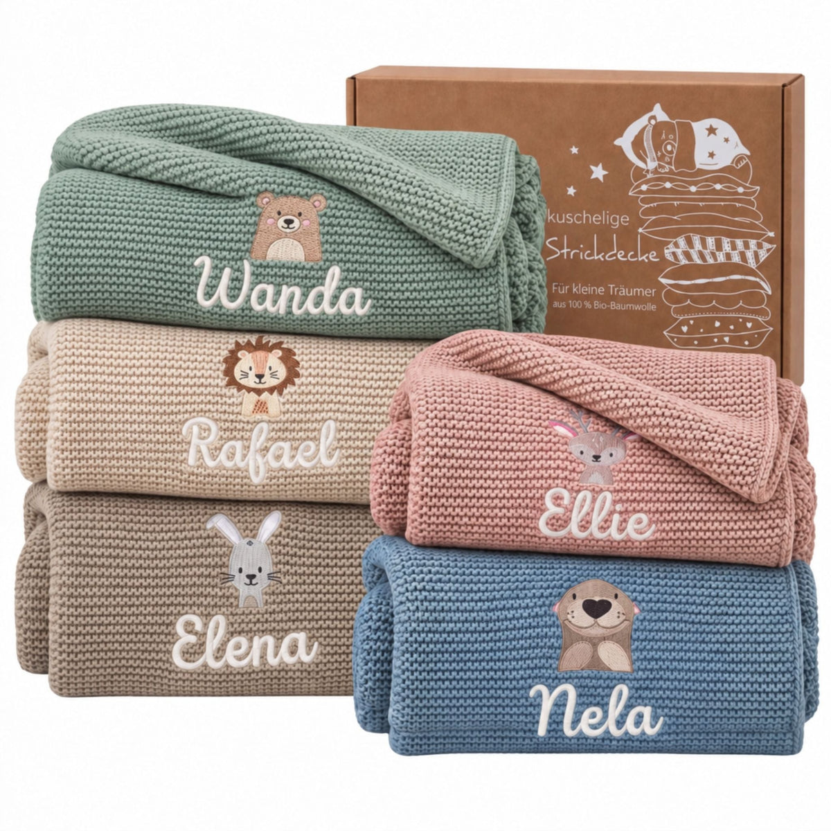 Babydecke personalisiert aus 100 % Bio-Baumwolle - Tiermotiv - wunderwunsch
