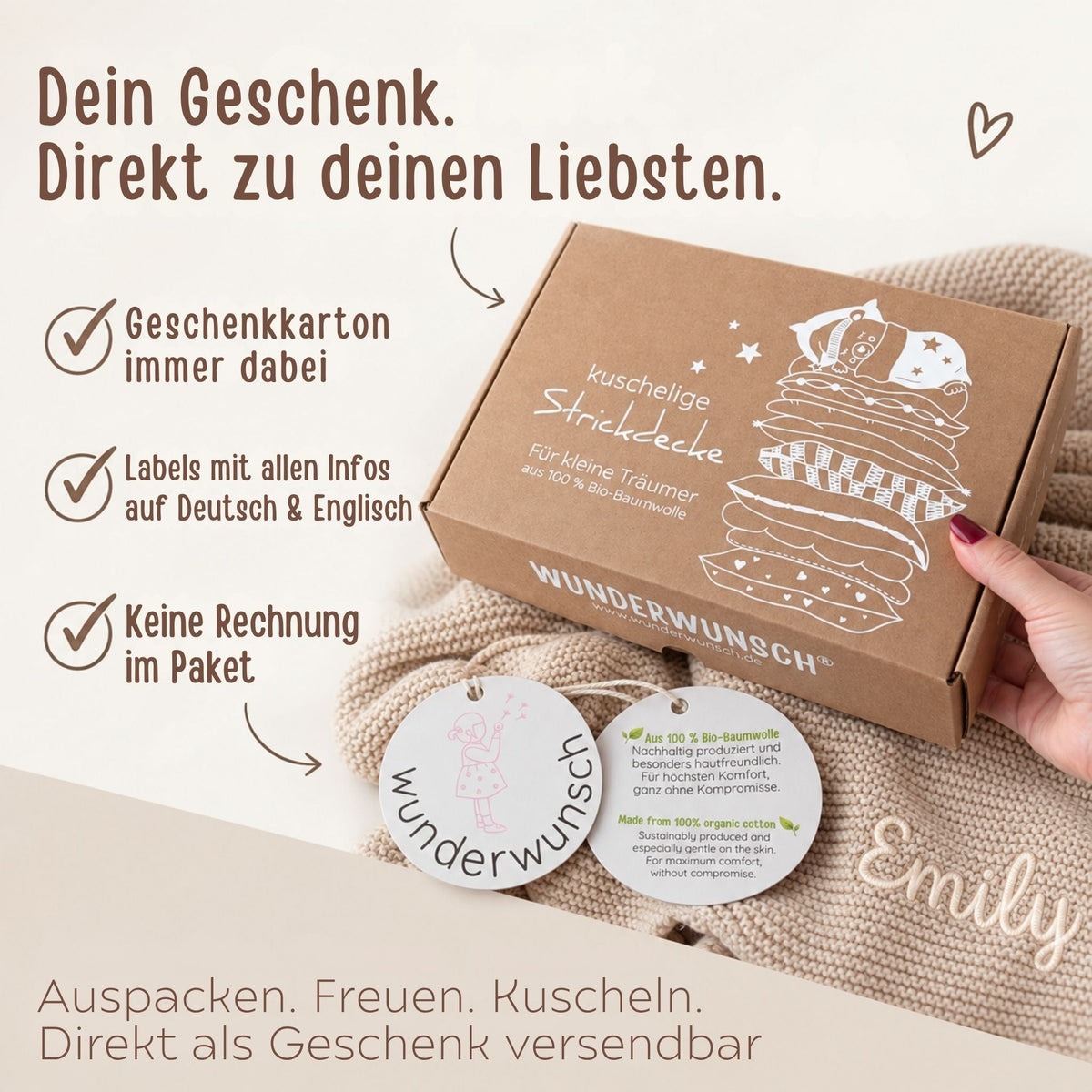 Babydecke personalisiert aus 100 % Bio-Baumwolle - Name - wunderwunsch