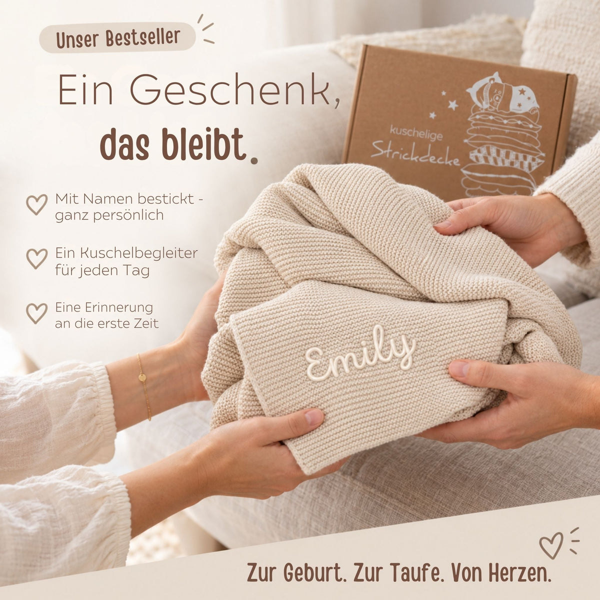 Babydecke personalisiert aus 100 % Bio-Baumwolle - Name - wunderwunsch