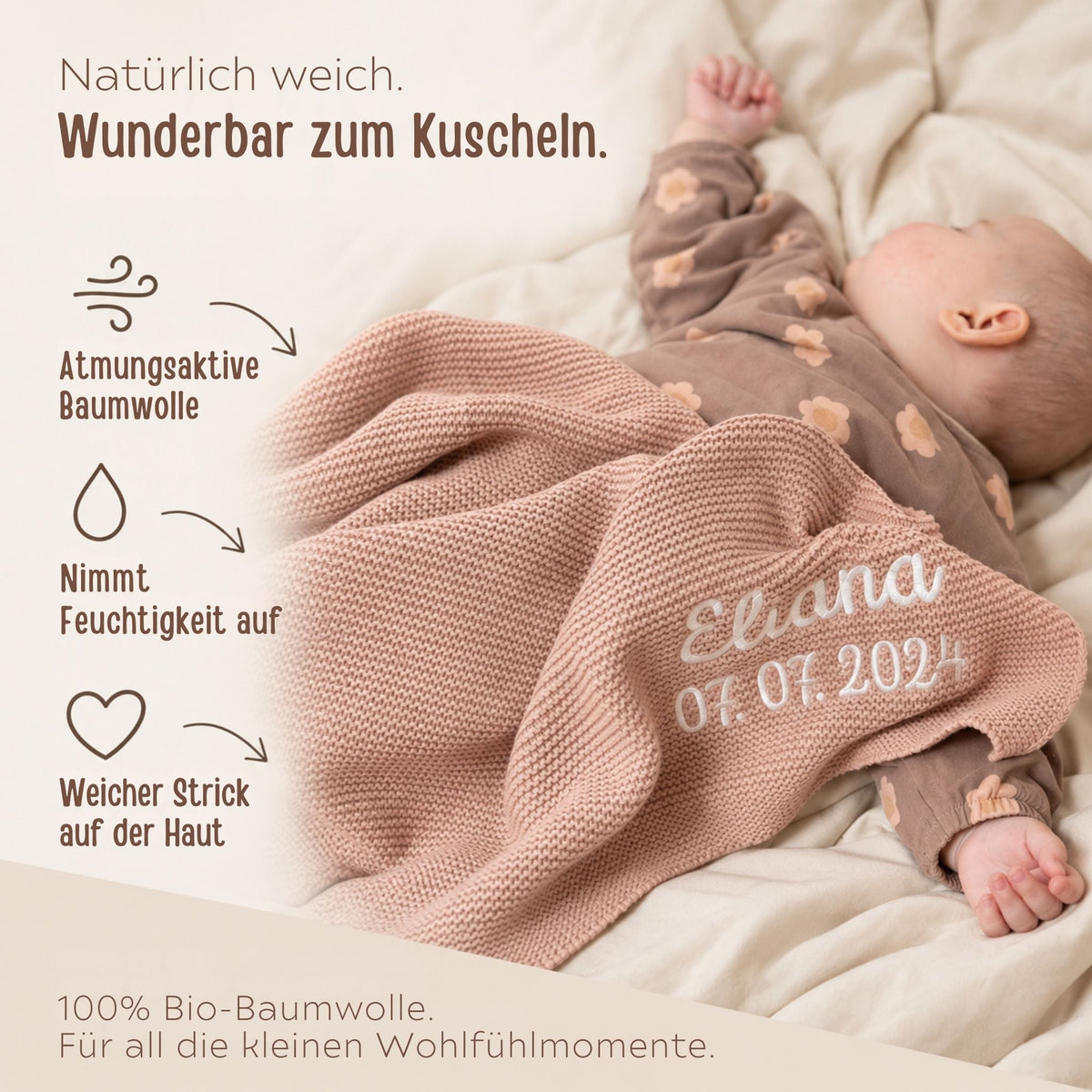Babydecke personalisiert aus 100 % Bio-Baumwolle - Name - wunderwunsch