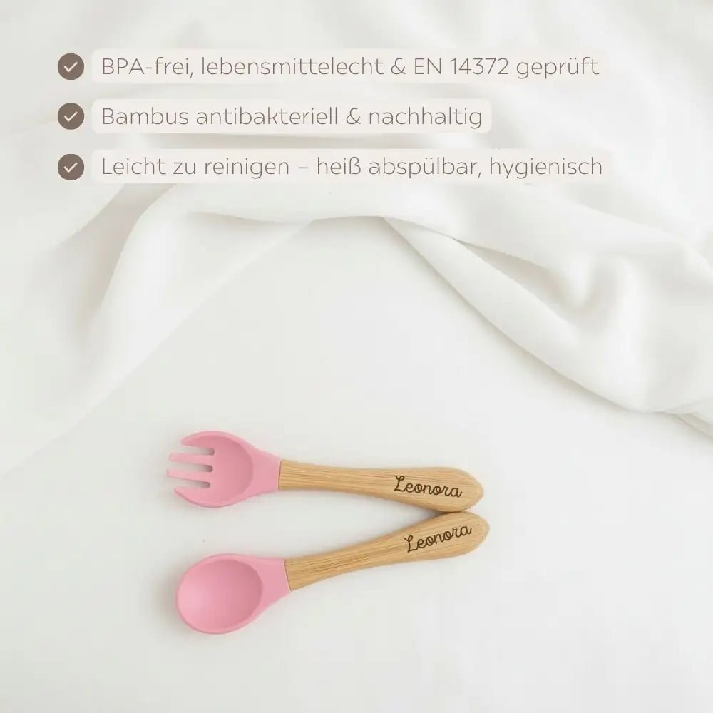 Bambus Besteck-Set mit Silikon personalisierbar - wunderwunsch