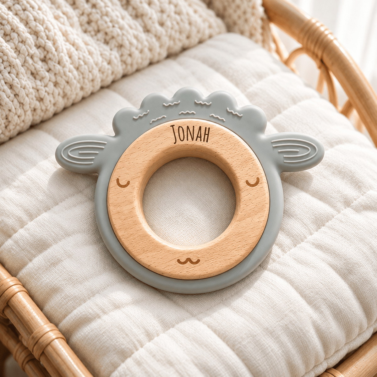 Beißring aus Holz & Silikon personalisiert - Tier - wunderwunsch