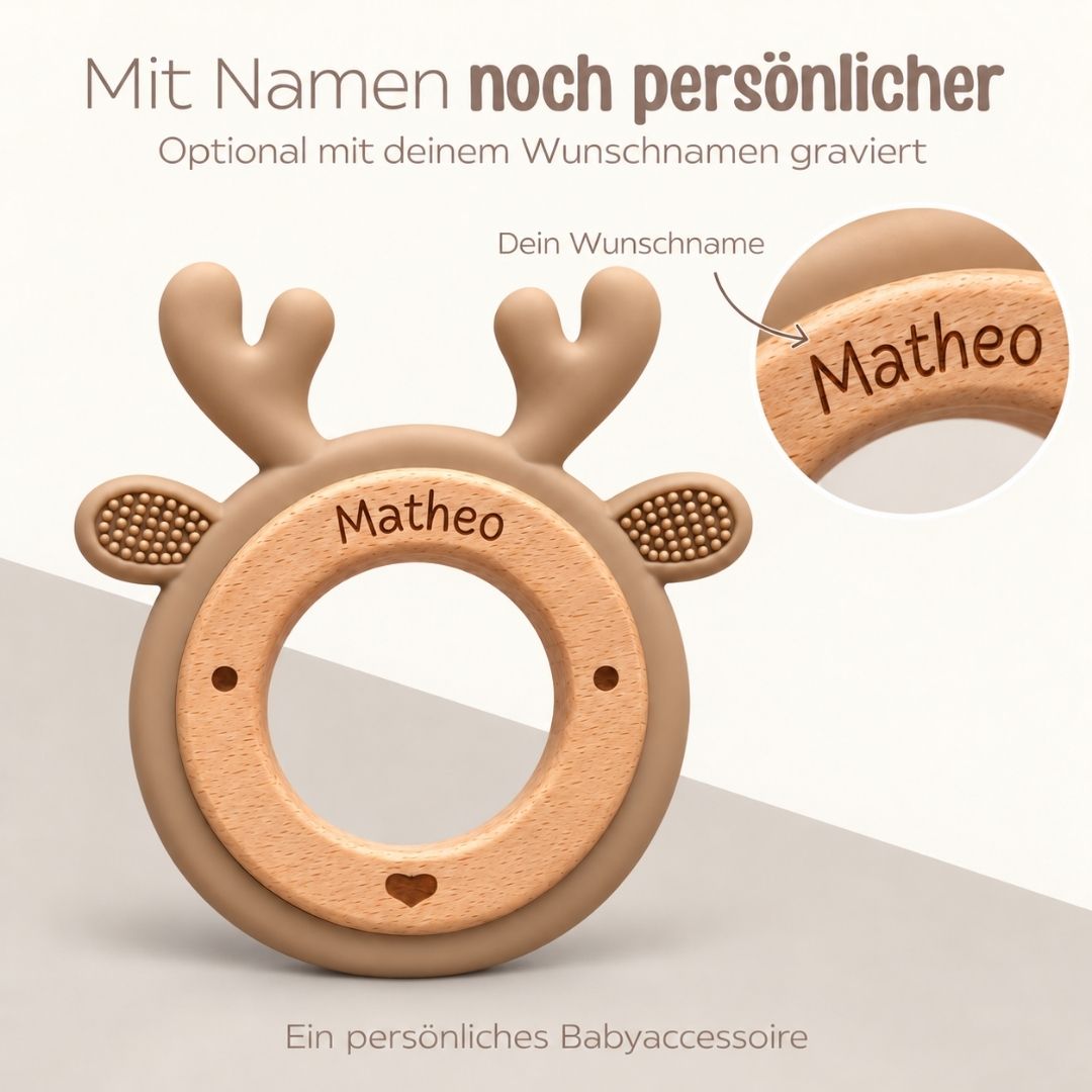 Beißring aus Holz & Silikon personalisiert - Tier - wunderwunsch