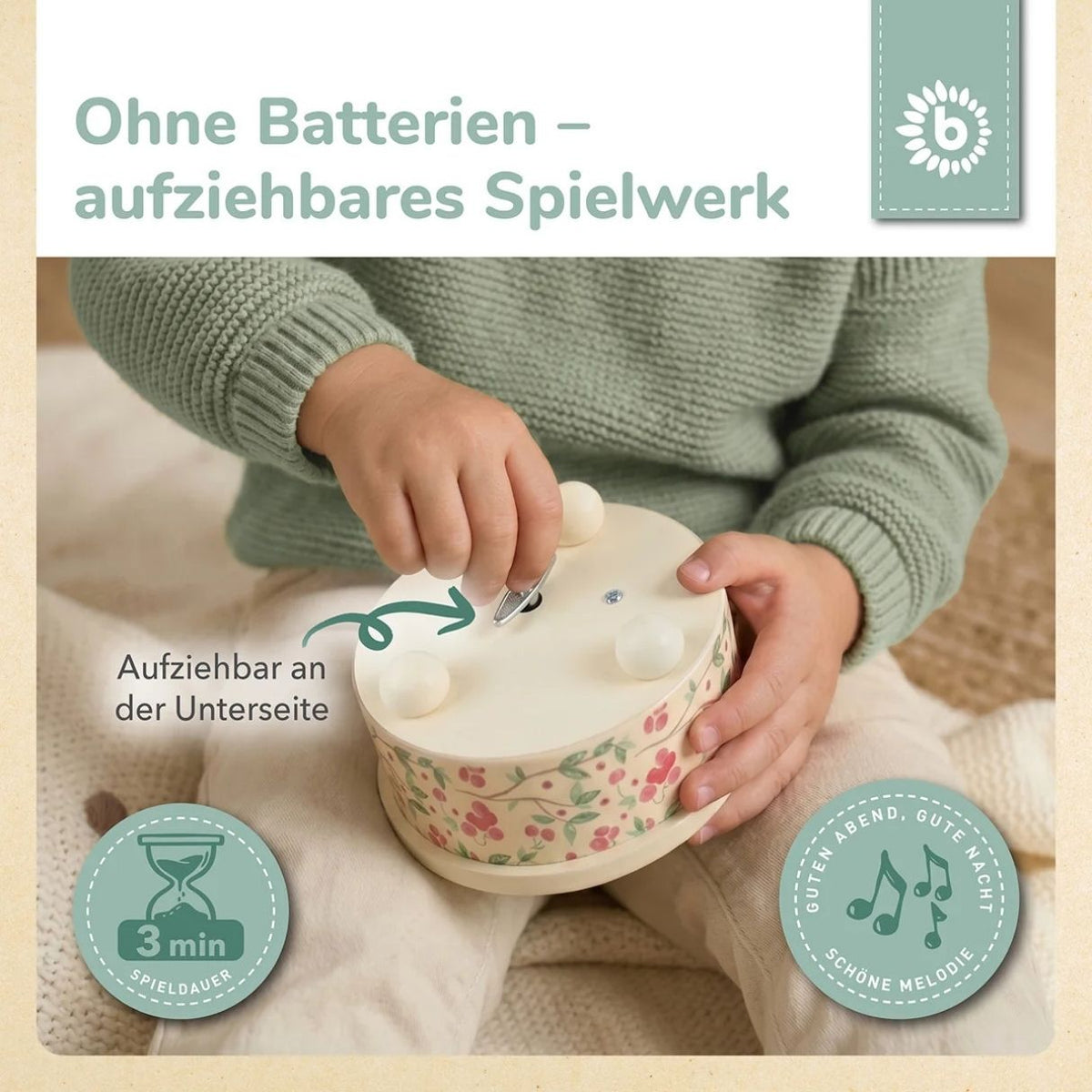 BIECO Holz Spieluhr zum Aufziehen personalisiert - wunderwunsch