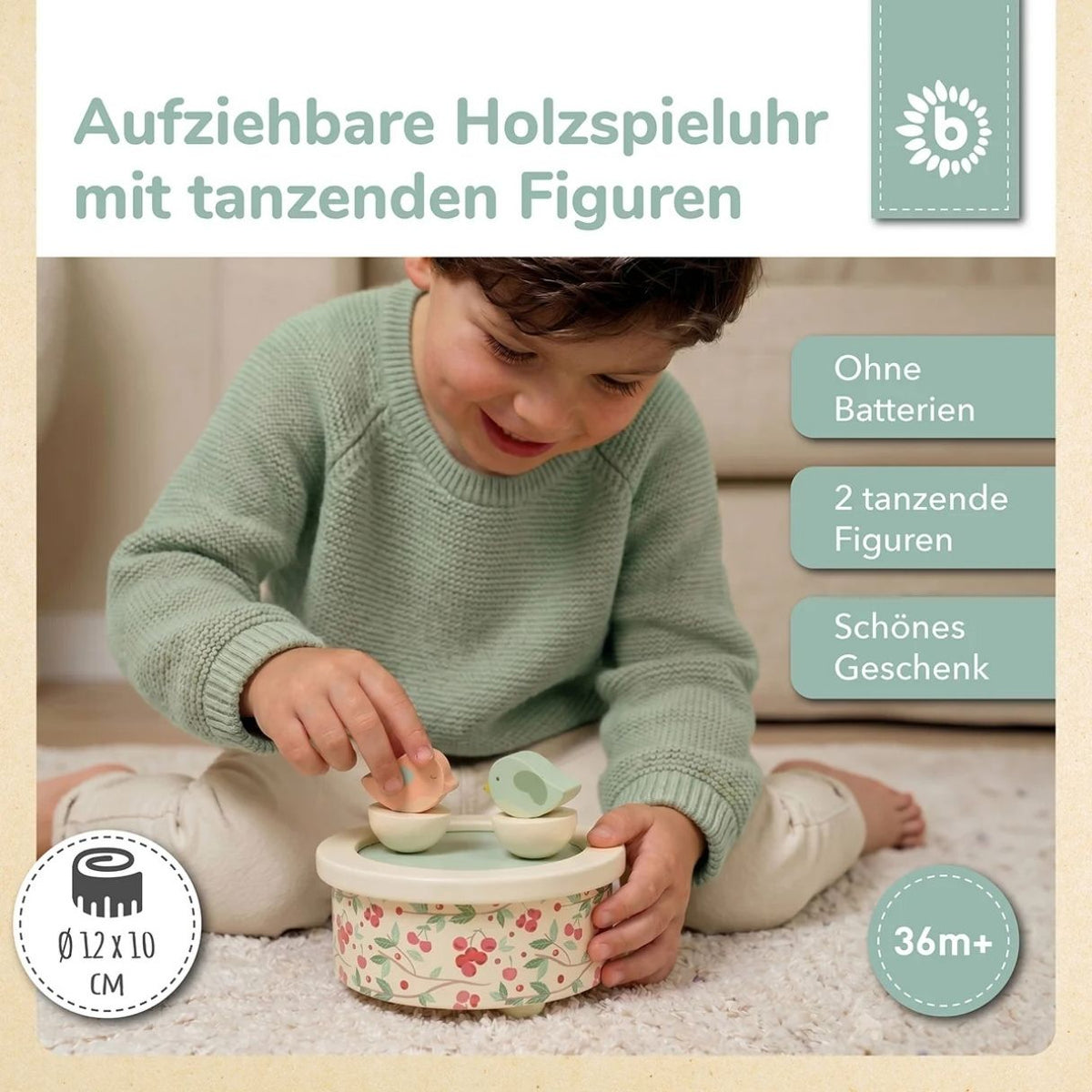 BIECO Holz Spieluhr zum Aufziehen personalisiert - wunderwunsch