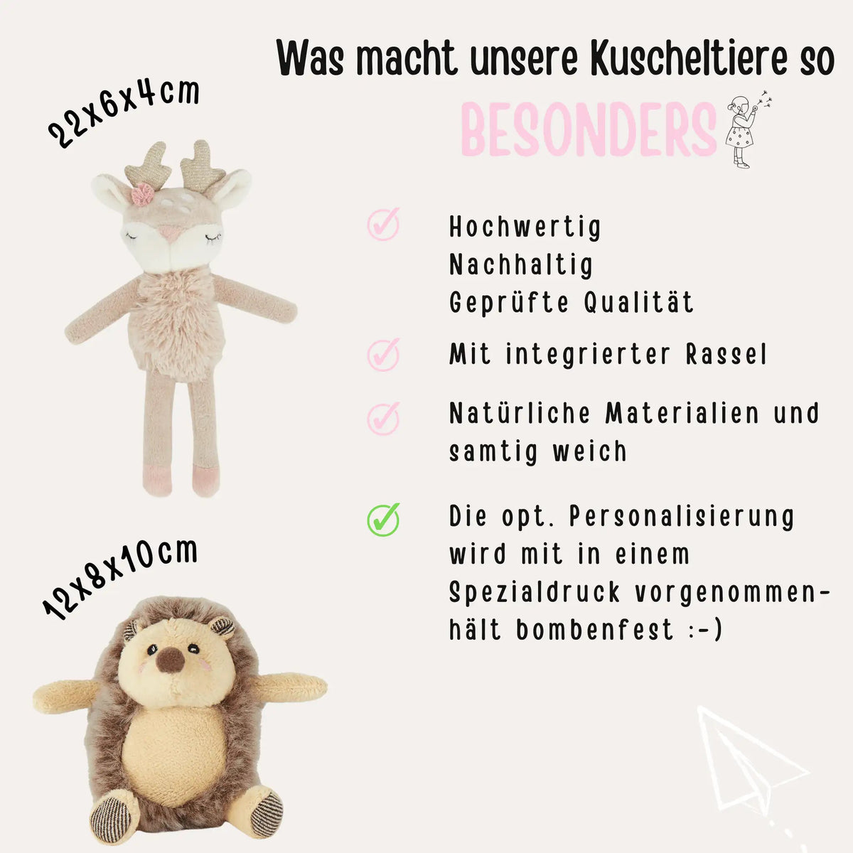 BIECO Mini Spielfigur mit Rassel - Igel oder Reh personalisiert - wunderwunsch