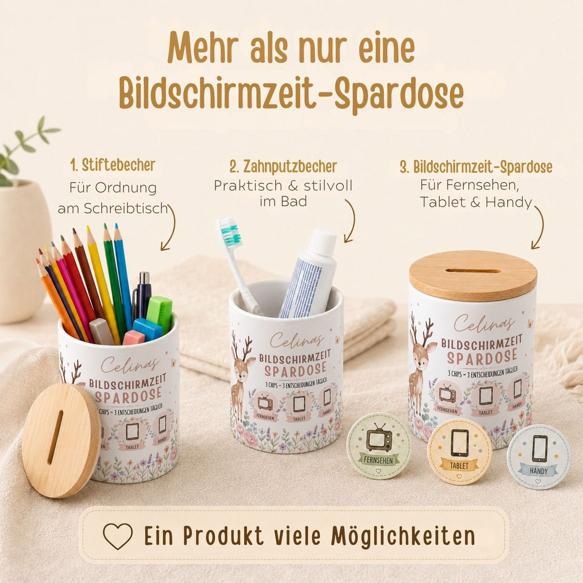 Bildschirmzeit Spardose Keramik inkl. Chips personalisiert - wunderwunsch