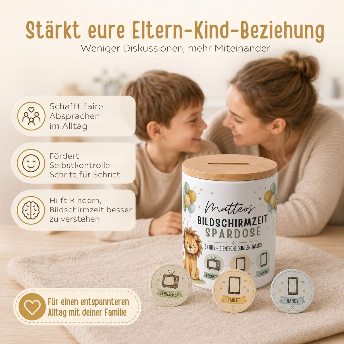 Bildschirmzeit Spardose Keramik inkl. Chips personalisiert - wunderwunsch