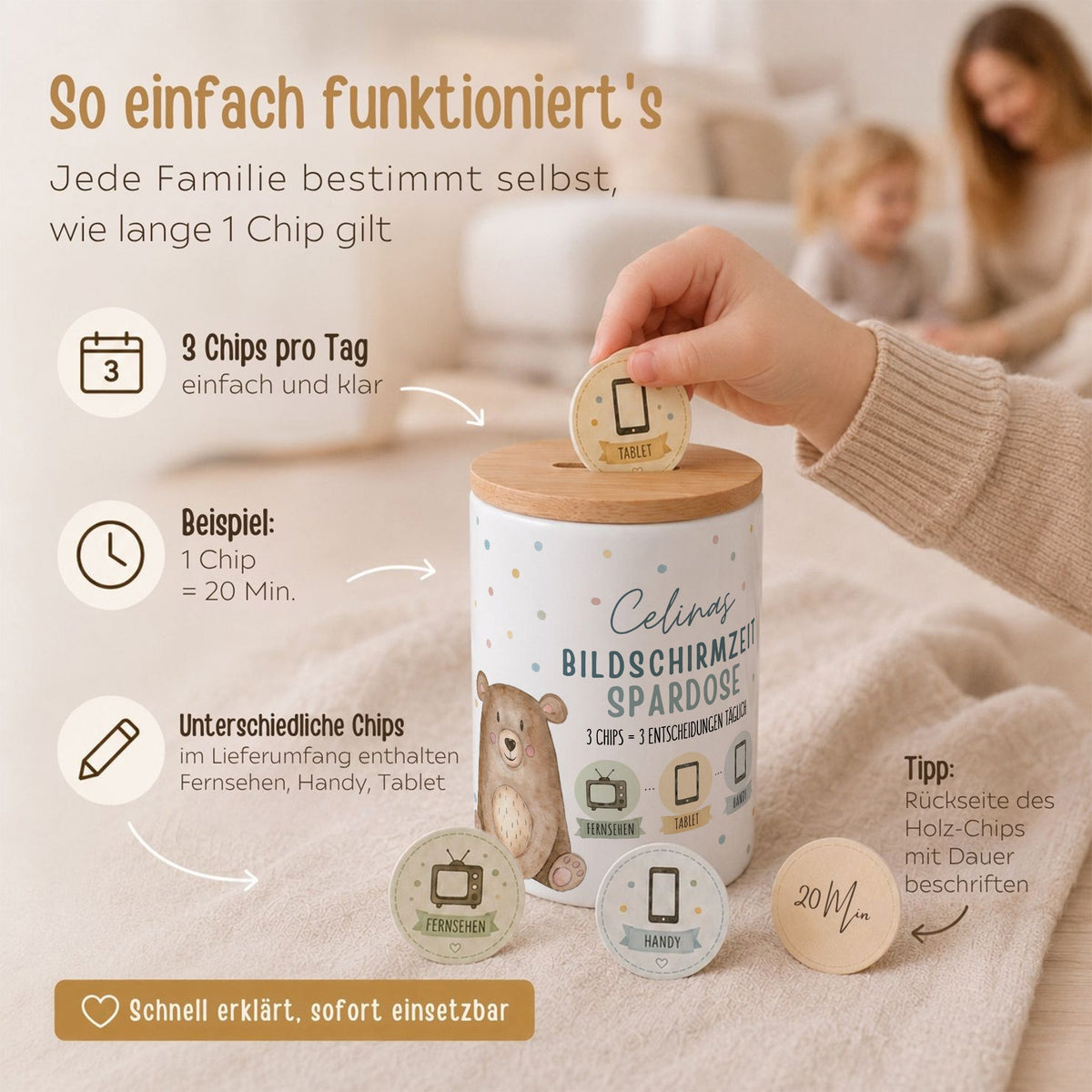 Bildschirmzeit Spardose Keramik inkl. Chips personalisiert - wunderwunsch