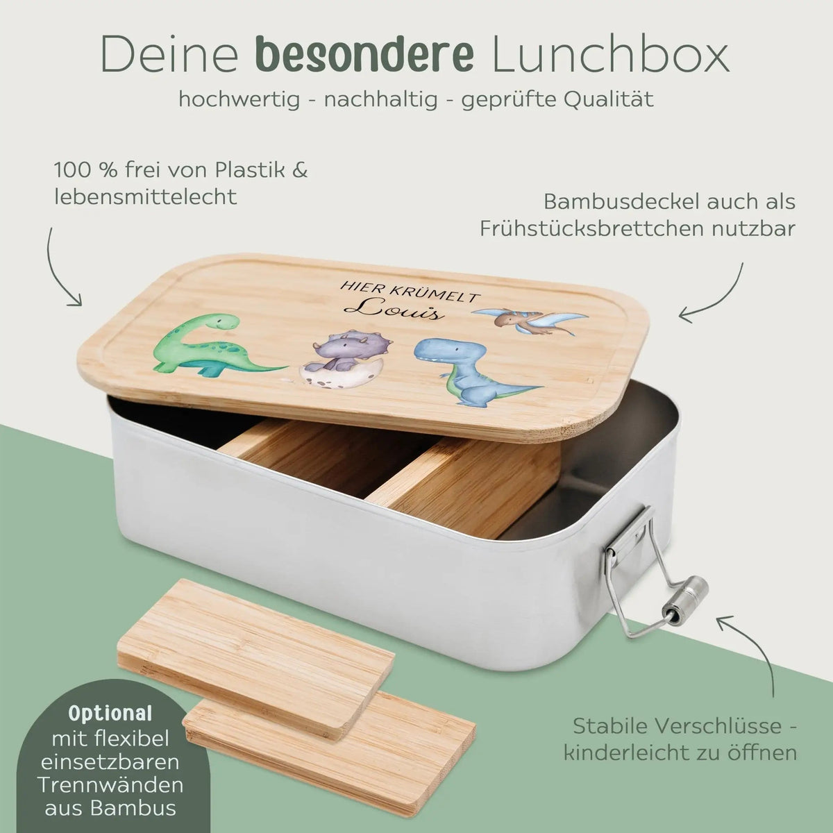 Brotdose Edelstahl personalisiert - Dinosaurier Aquarell - wunderwunsch