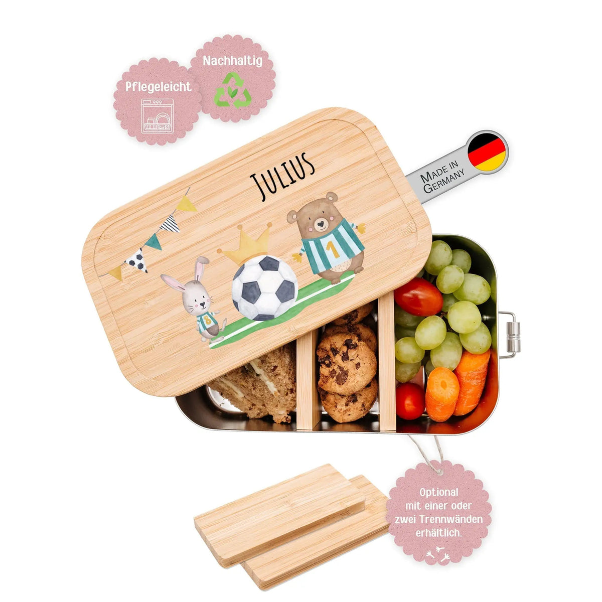 Brotdose Edelstahl personalisiert - Fußball Tiere Aquarell - wunderwunsch