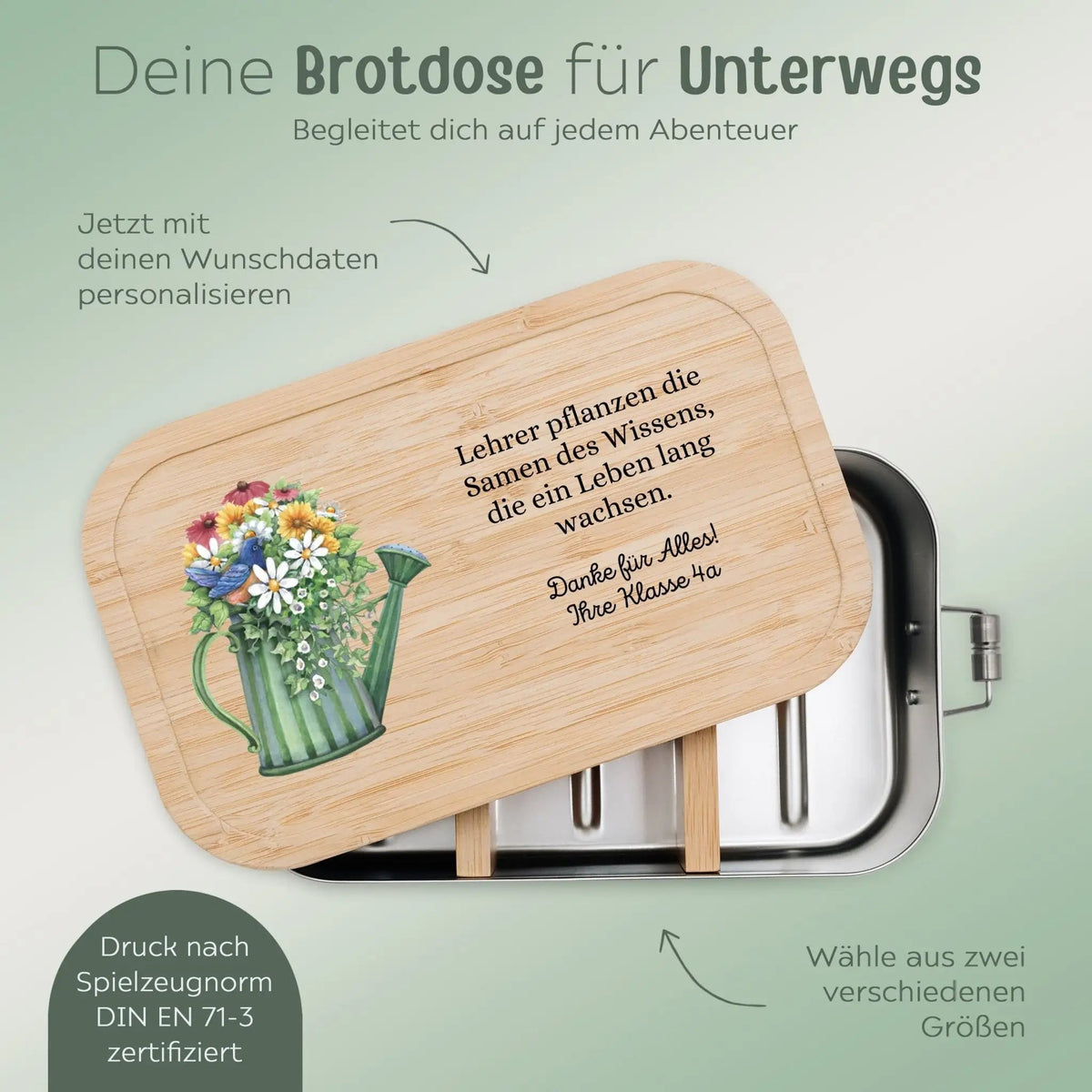 Brotdose Edelstahl personalisiert - Lehrer Gießkanne Aquarell - wunderwunsch